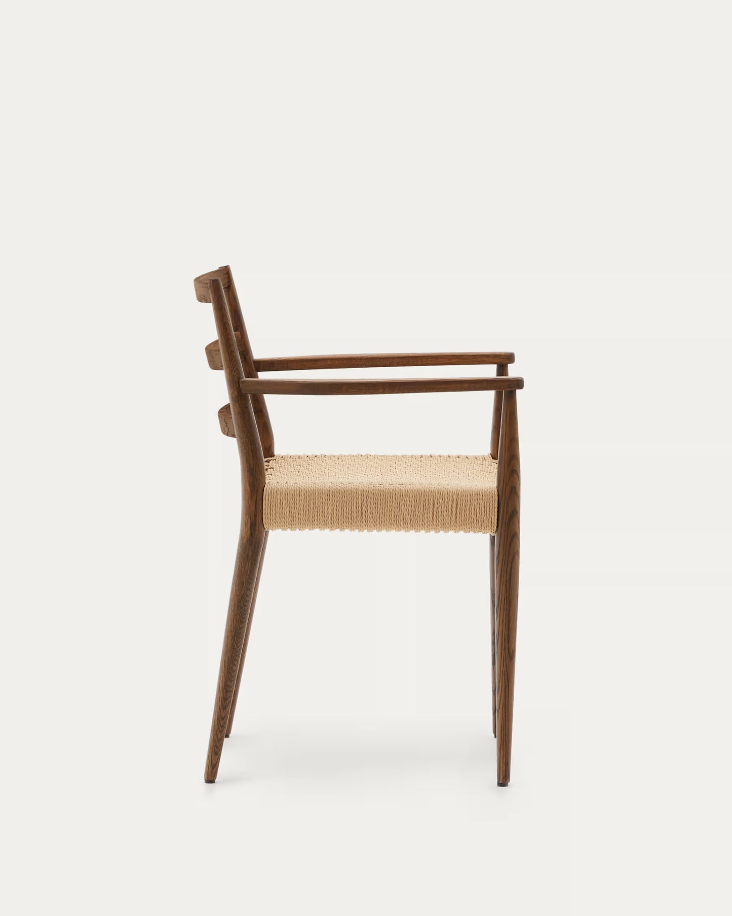 Kave Home Analy Chair with Armrests in Solid Oak Wood with Walnut Finish and Rope Seat FSC Mix Credit
