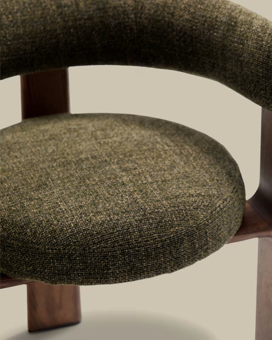 Kave Home Granite Fire-Retardant Chair (3 legs) in Green Chenille and Solid Ash Wood with Walnut-Coloured Finish FSC 100%