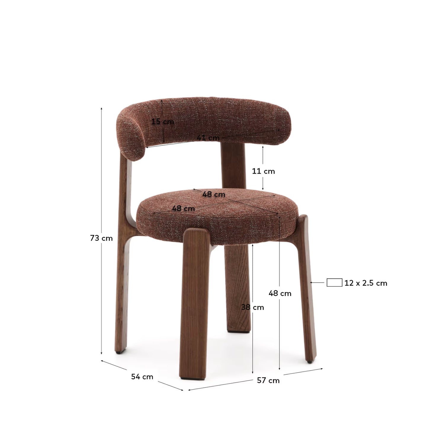 Kave Home Granite Fire-Retardant Chair in Brown Chenille and Solid Ash Wood with Walnut-Coloured Finish FSC 100%