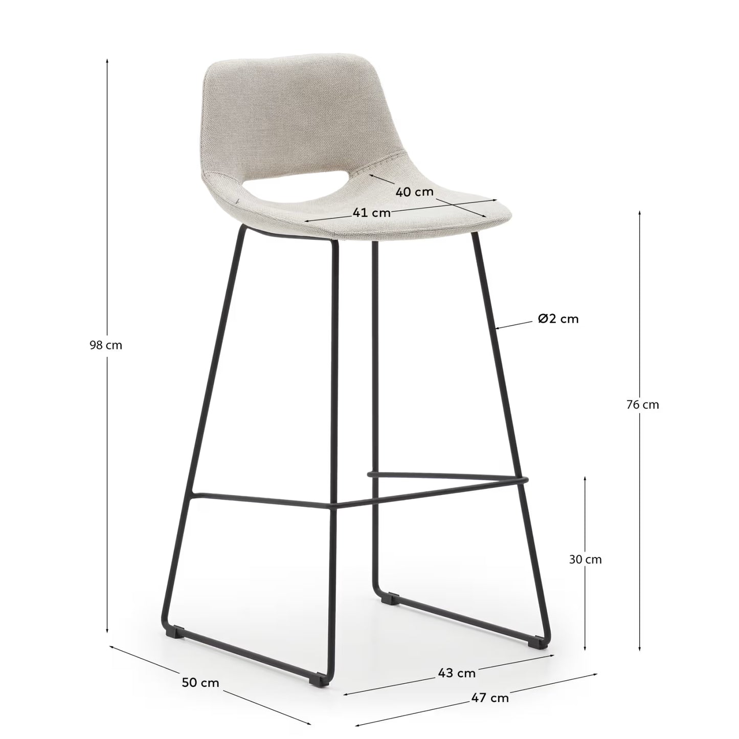 Kave Home Zahara Beige Stool with Steel in a Black Finish, Height 76 cm FSC 100%