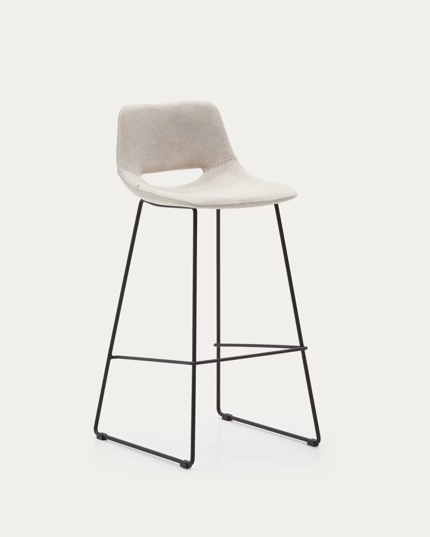 Kave Home Zahara Beige Stool with Steel in a Black Finish, Height 76 cm FSC 100%