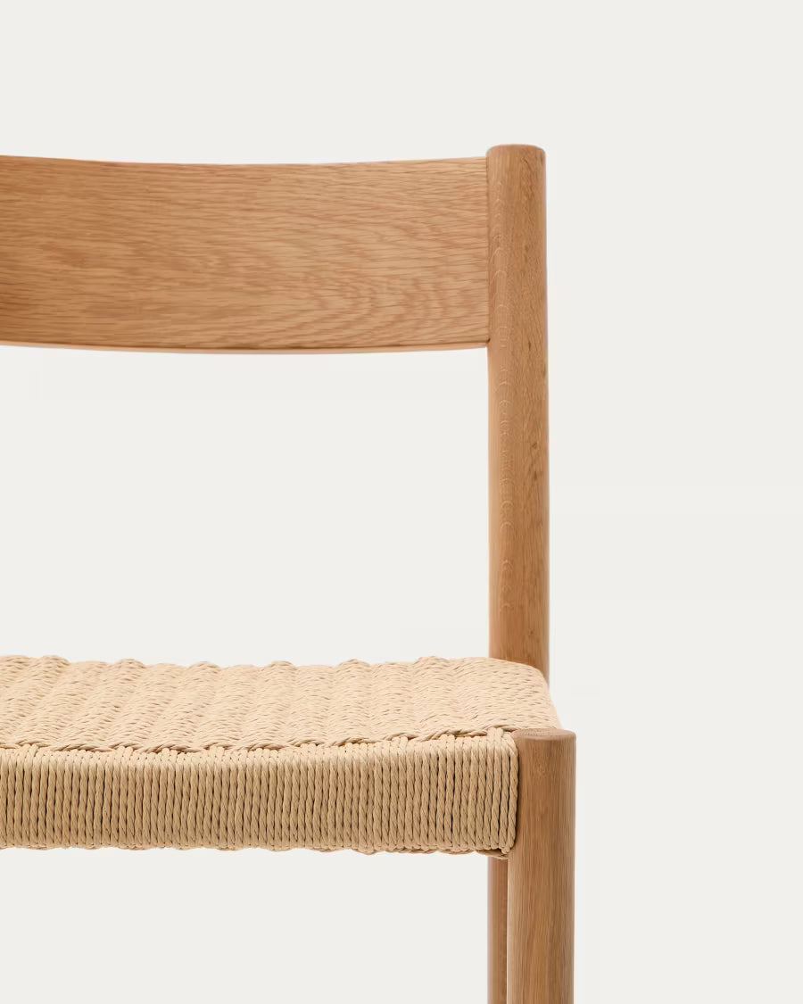 Kave Home Yalia Stool with Backrest in Solid Oak Wood with Natural Finish and Rope Seat, 65 cm, FSC Mix Credit