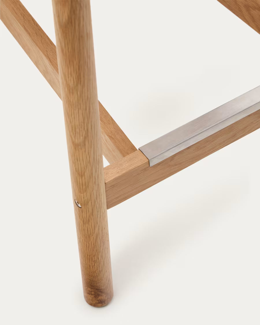 Kave Home Yalia Stool with Backrest in Solid Oak Wood with Natural Finish and Rope Seat, 65 cm, FSC Mix Credit