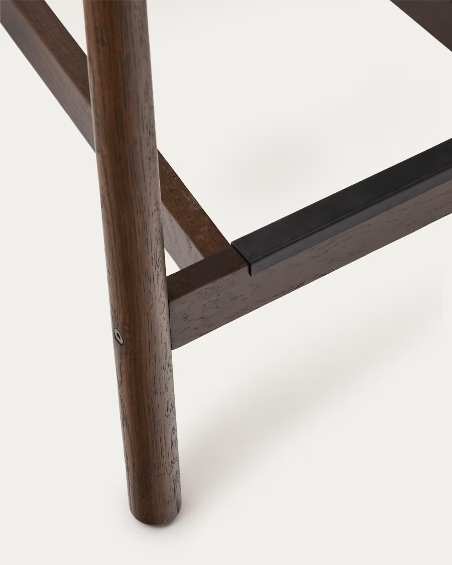 Kave Home Yalia Stool with Backrest in Solid Oak Wood with Walnut Finish and Rope Seat, 65 cm, FSC Mix Credit