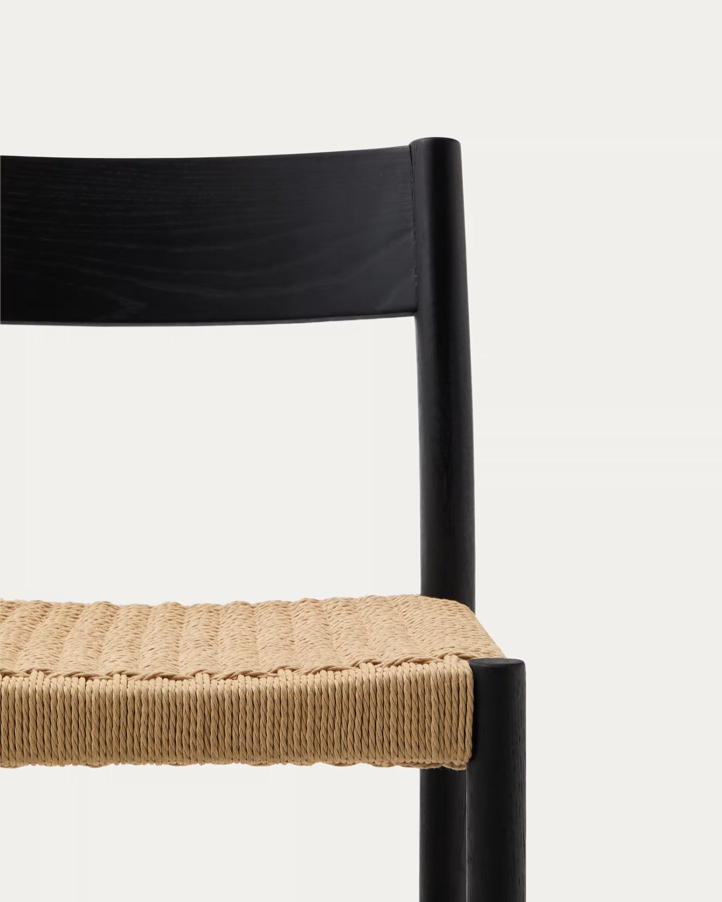 Kave Home Yalia Stool with Backrest in Solid Oak Wood with Black Finish and Rope Seat, 65 cm, FSC Mix Credit