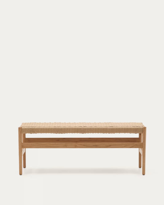 Kave Home Zaide Bench in Solid Oak Wood with Natural Finish and Rope Seat, 120 cm, FSC Mix Credit