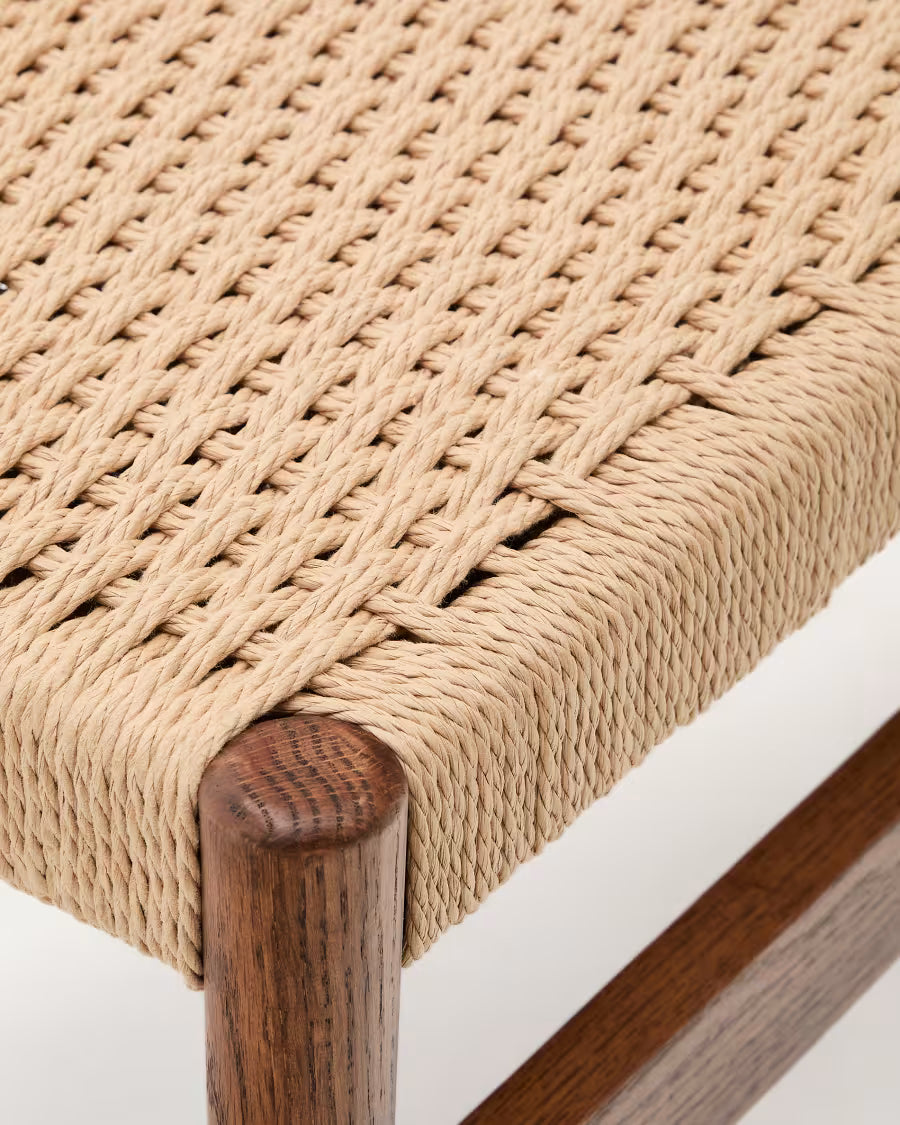 Kave Home Zaide Bench in Solid Oak Wood with Walnut Finish and Rope Seat, 120 cm, FSC Mix Credit