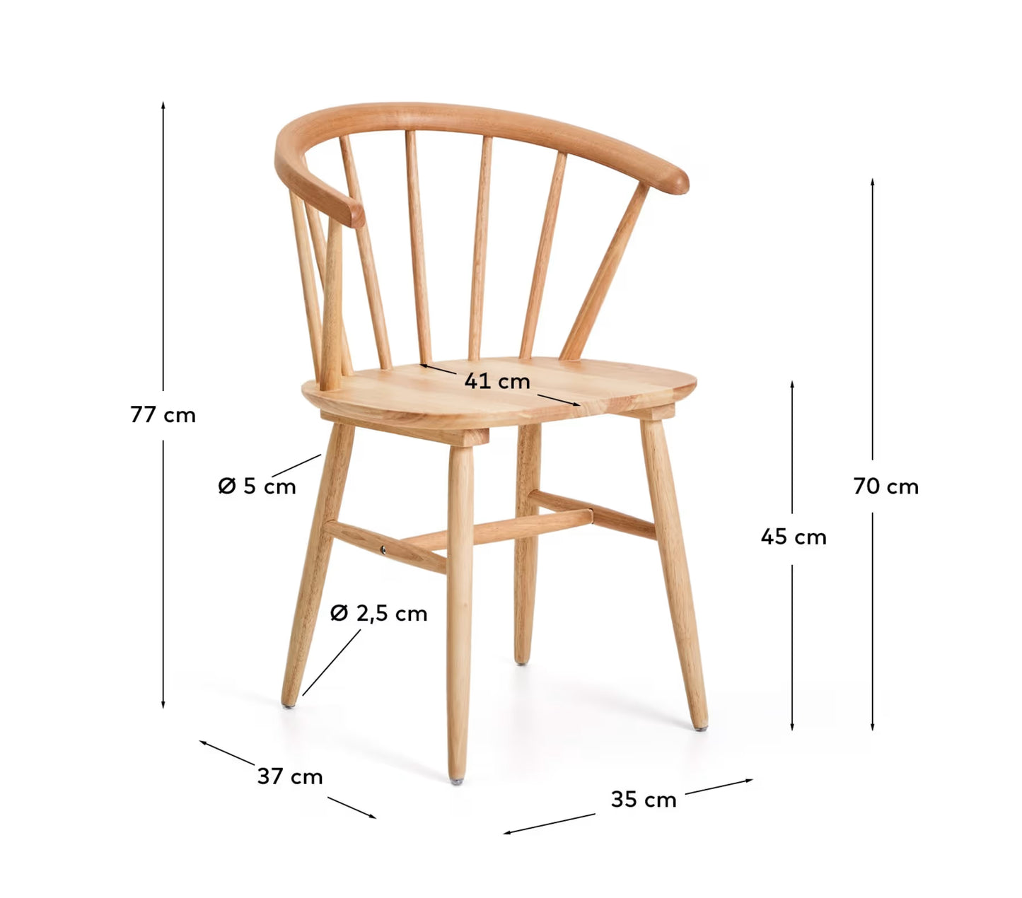 Kave Home Trise MDF and Solid Rubber Wood Chair with Natural Lacquer