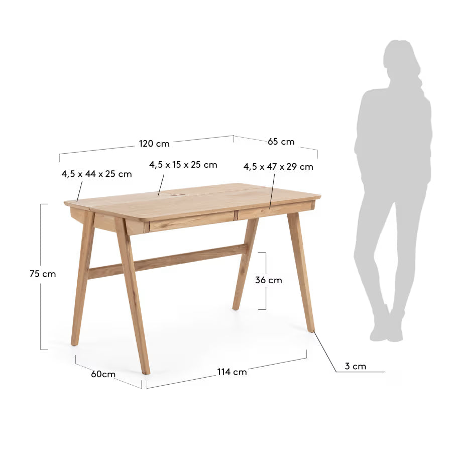 Kave Home Julia Table in Veneer and Solid Ash Wood 120 x 65 cm