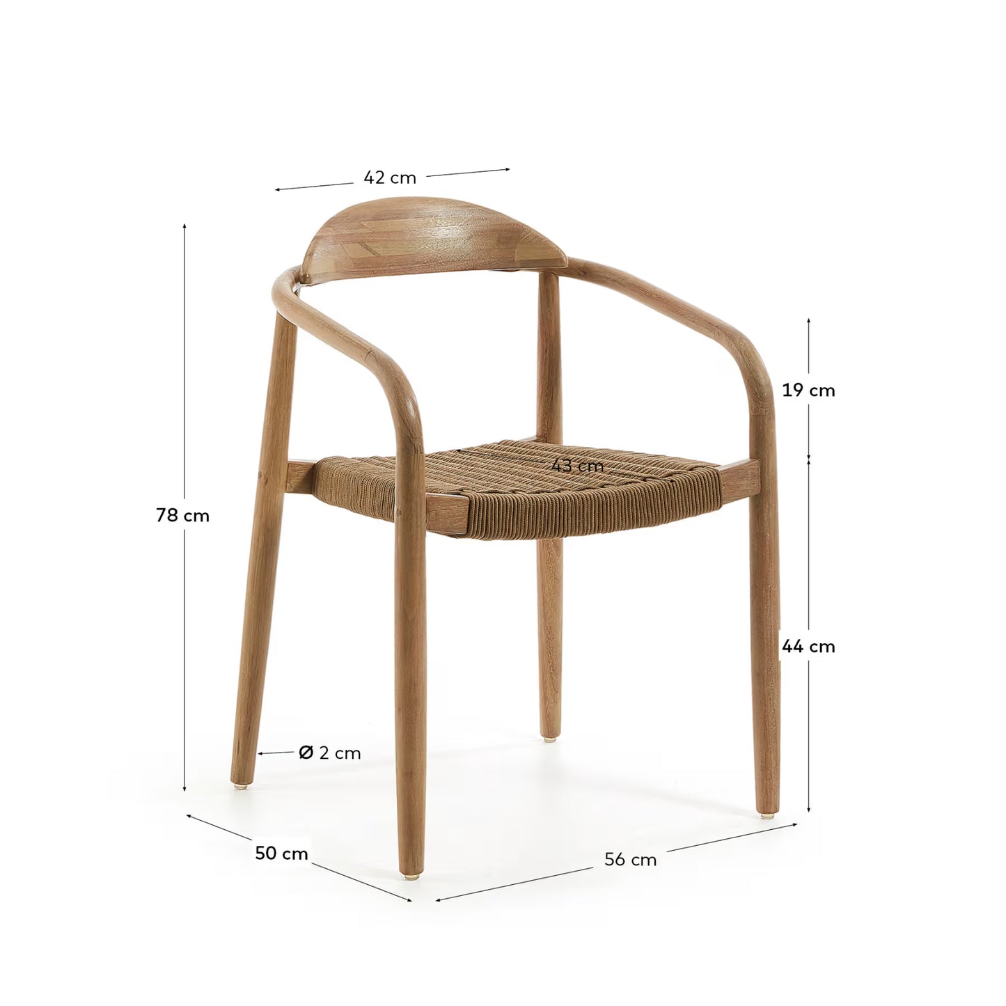 Kave Home Nina Stackable Chair in FSC 100% Solid Acacia Wood and Beige Rope Seat