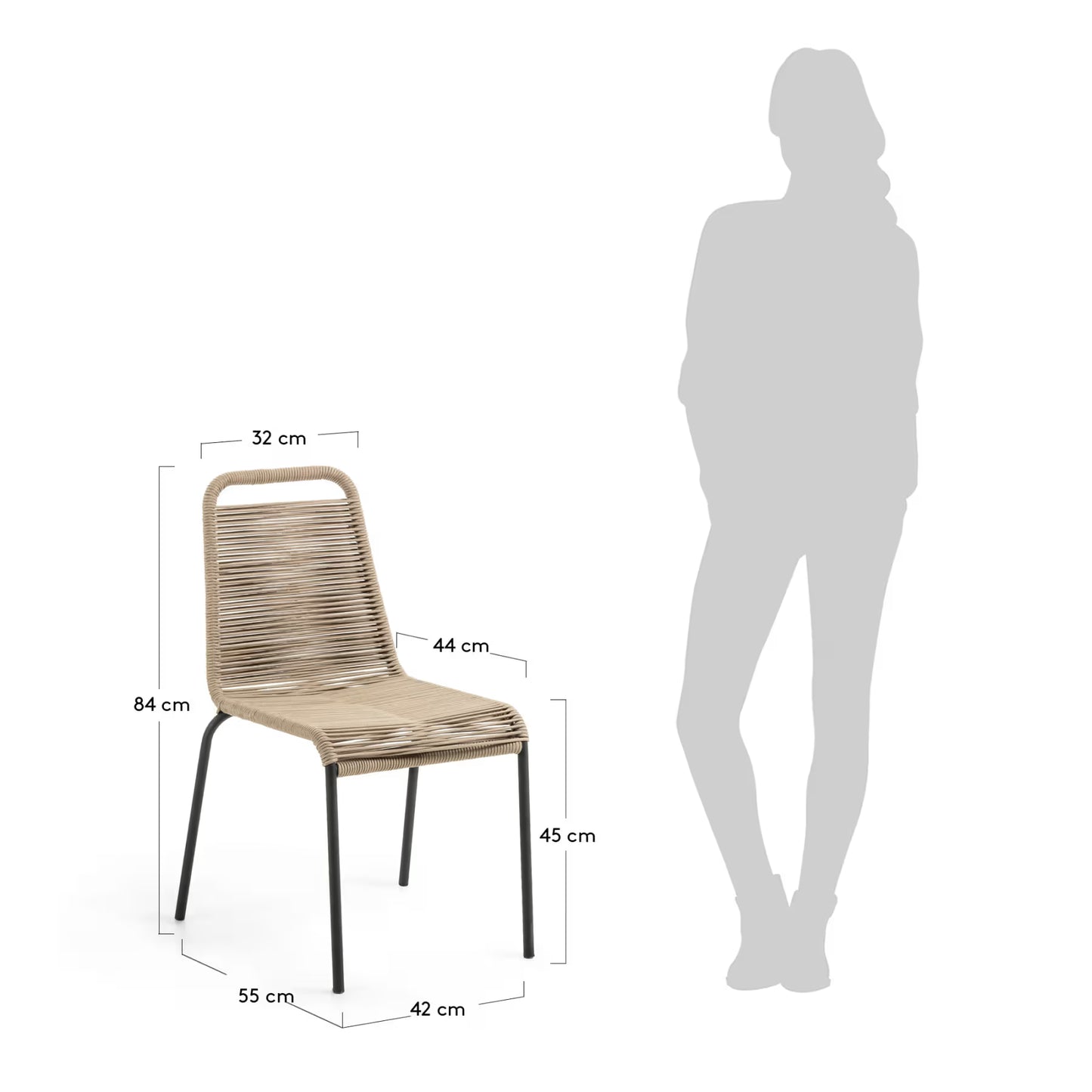 Kave Home Lambton Stackable Chair in Brown Rope and Steel with Black Finish