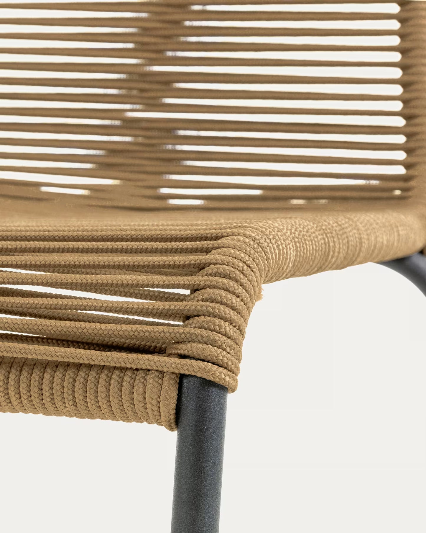 Kave Home Lambton Stackable Chair in Brown Rope and Steel with Black Finish