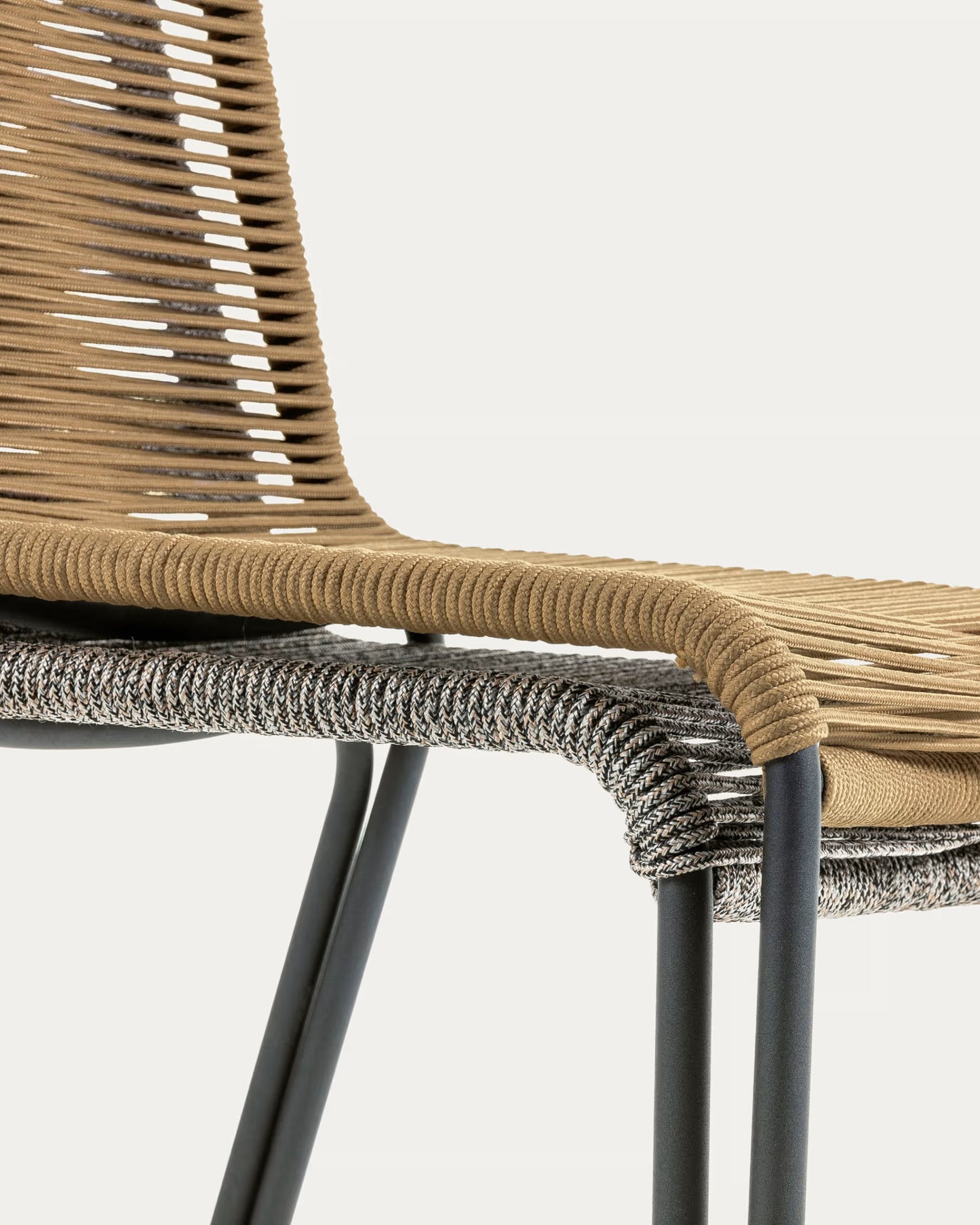 Kave Home Lambton Stackable Chair in Brown Rope and Steel with Black Finish