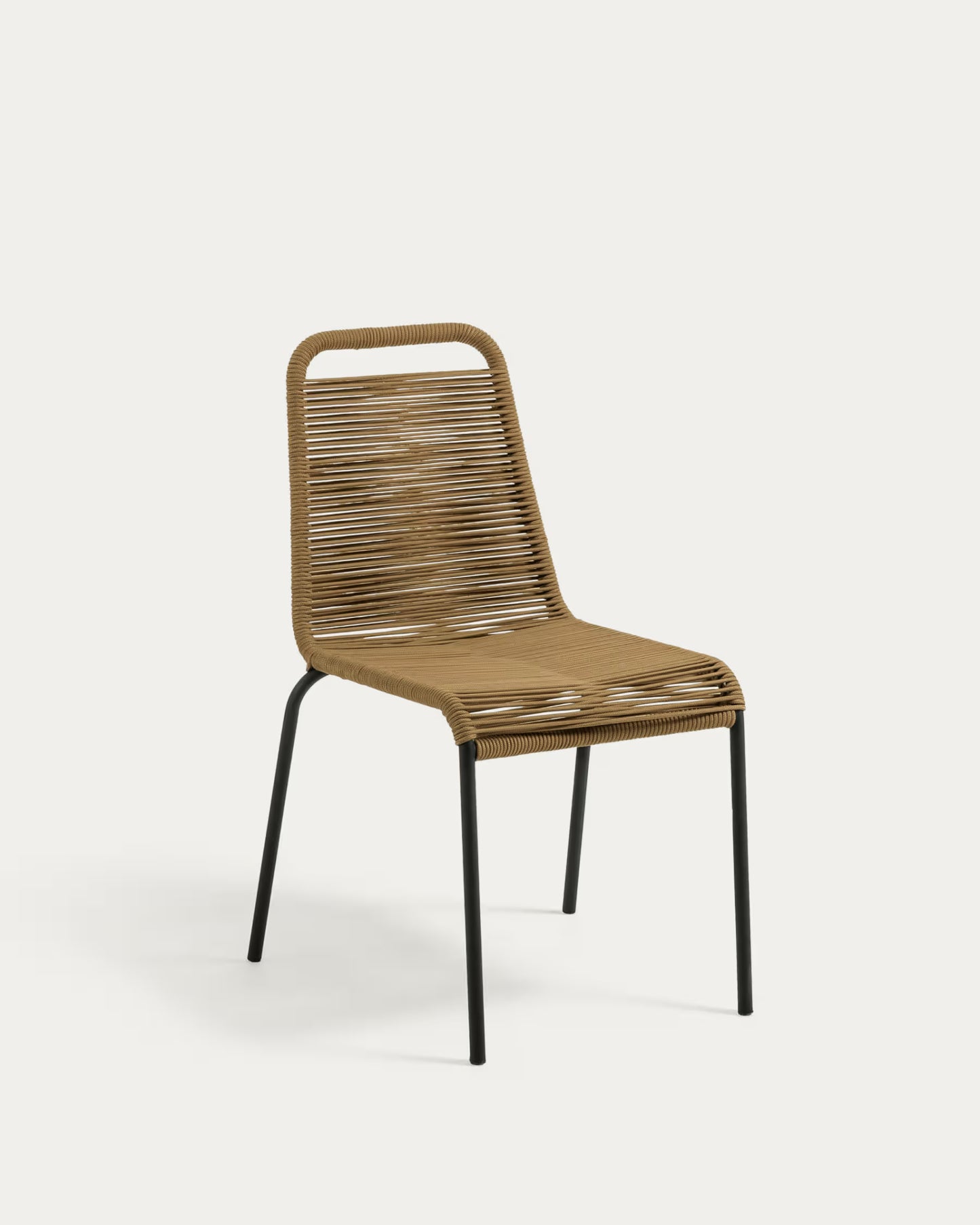 Kave Home Lambton Stackable Chair in Brown Rope and Steel with Black Finish