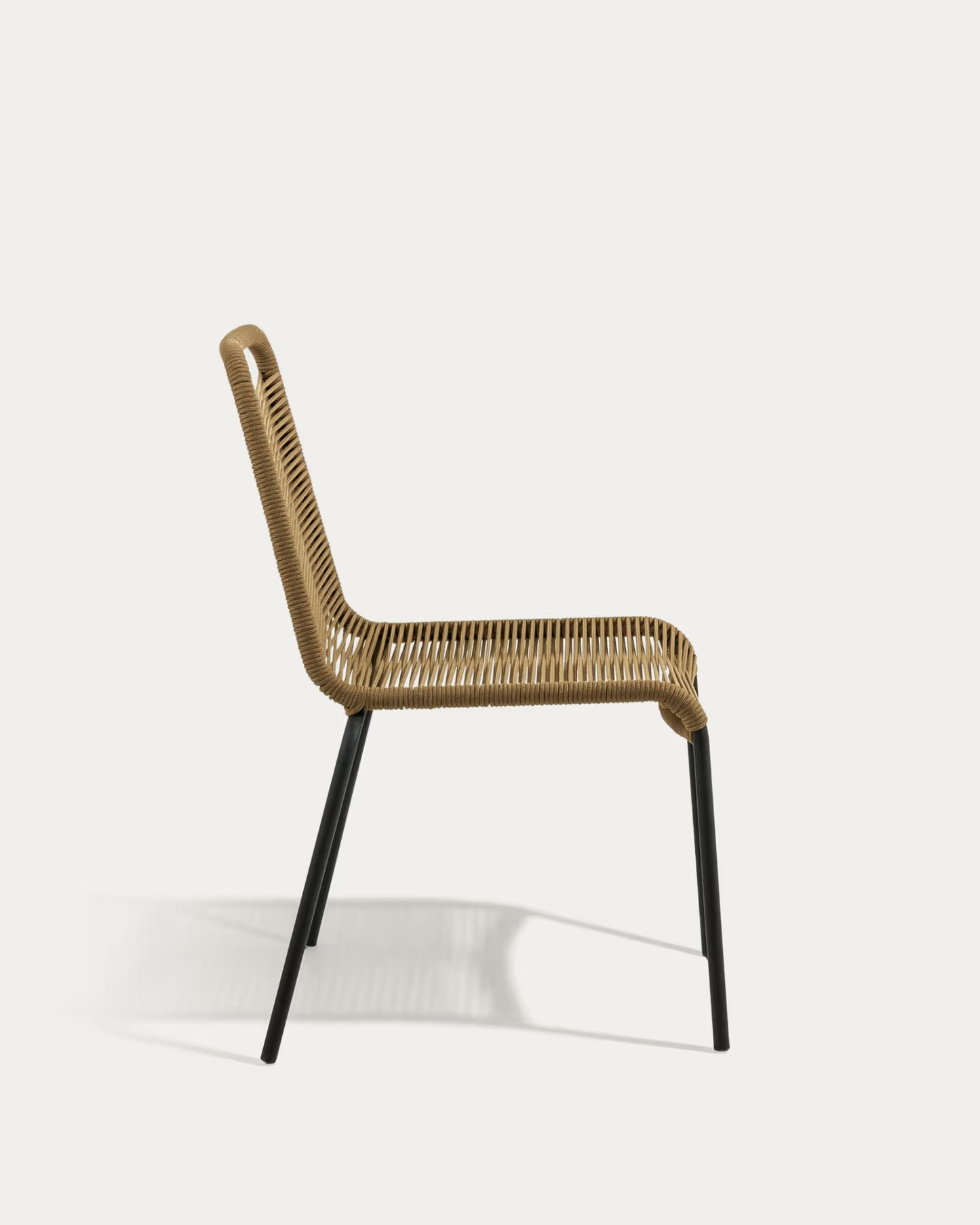 Kave Home Lambton Stackable Chair in Brown Rope and Steel with Black Finish