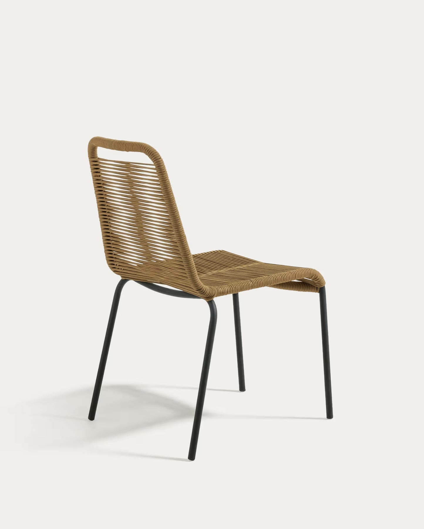 Kave Home Lambton Stackable Chair in Brown Rope and Steel with Black Finish