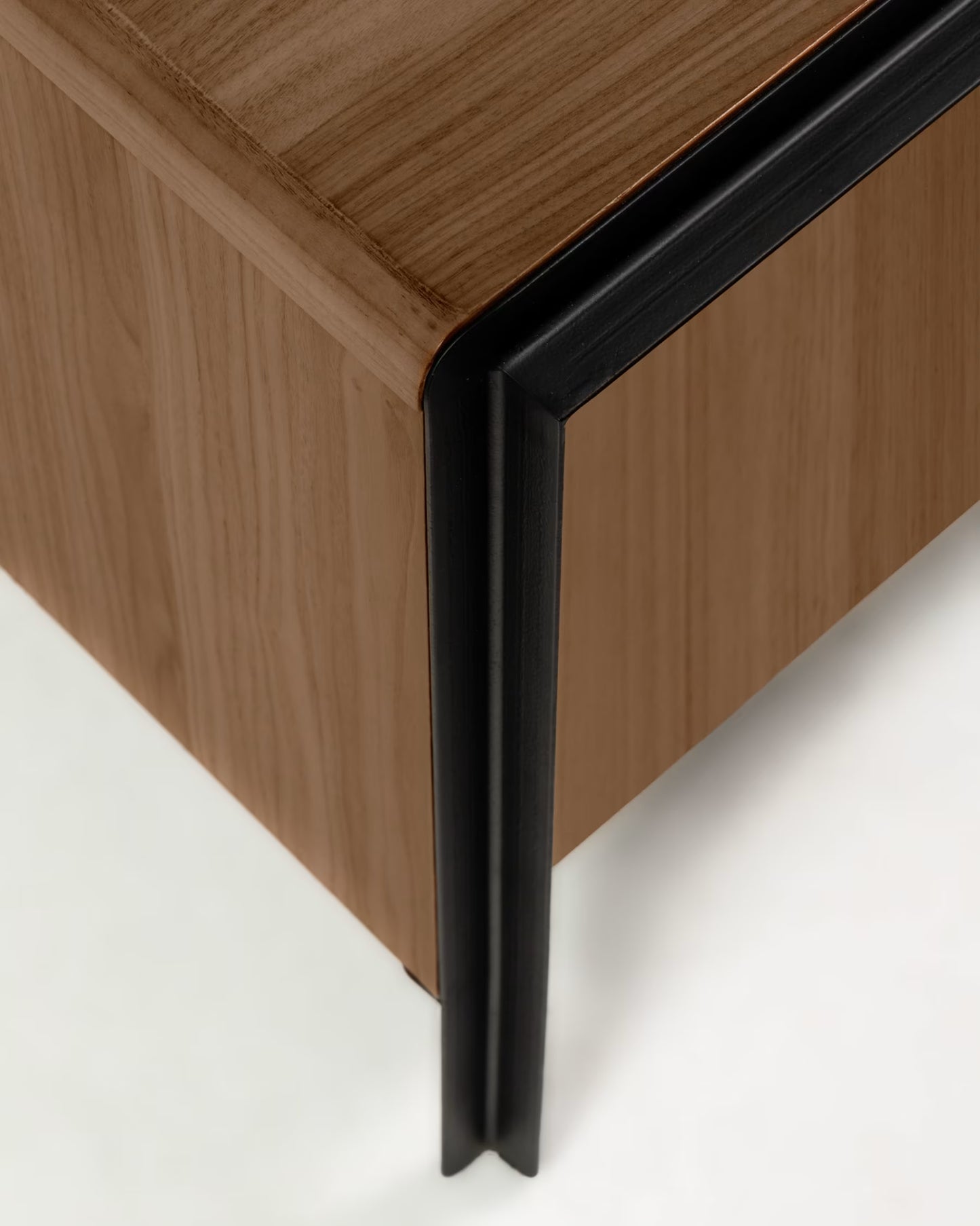 Kave Home Nadyria Walnut Wood Veneer 3 Door TV Stand with Black Finish Steel, 180 x 50 cm
