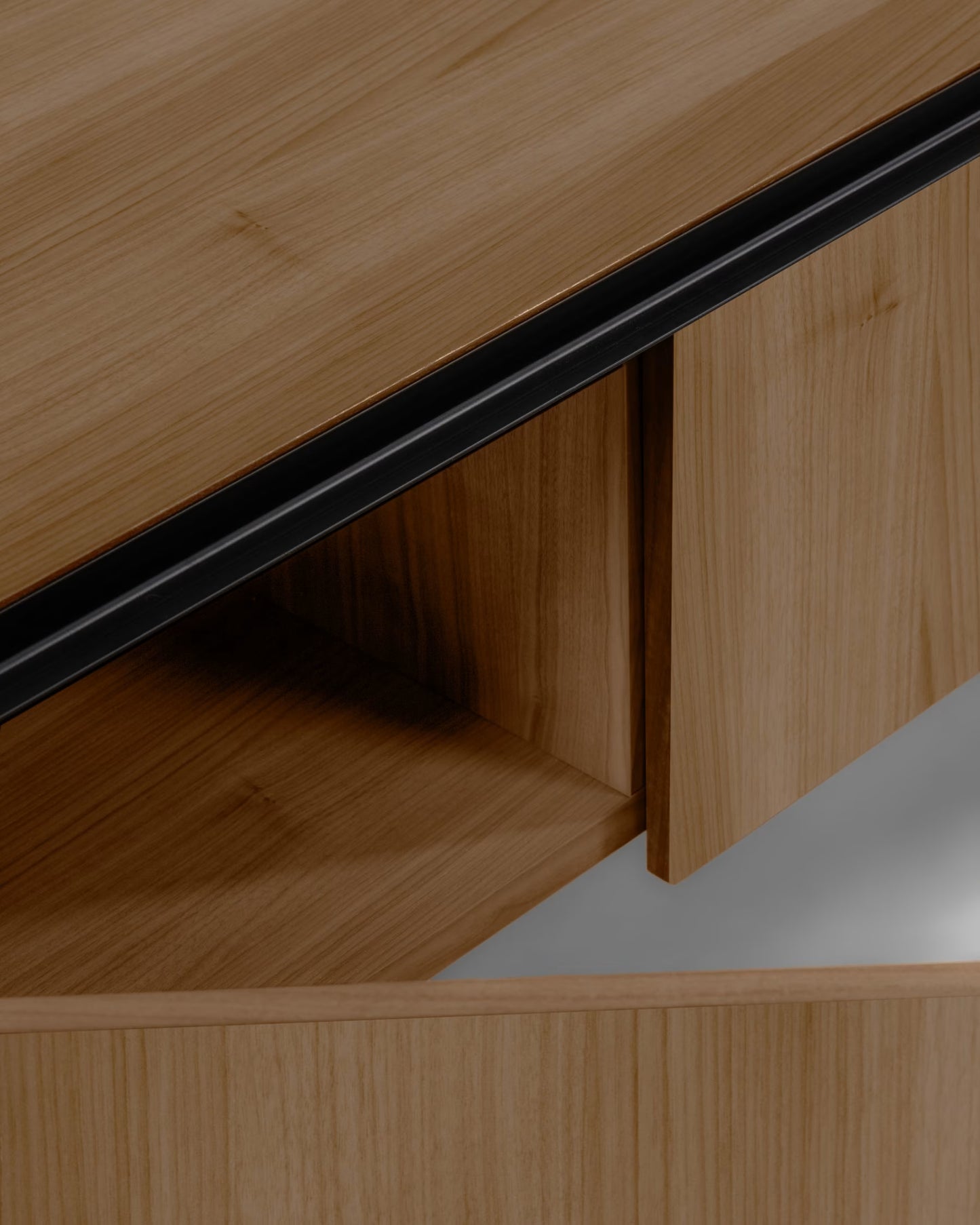 Kave Home Nadyria Walnut Wood Veneer 3 Door TV Stand with Black Finish Steel, 180 x 50 cm