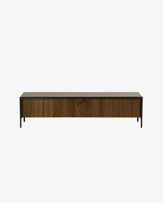 Kave Home Nadyria Walnut Wood Veneer 3 Door TV Stand with Black Finish Steel, 180 x 50 cm