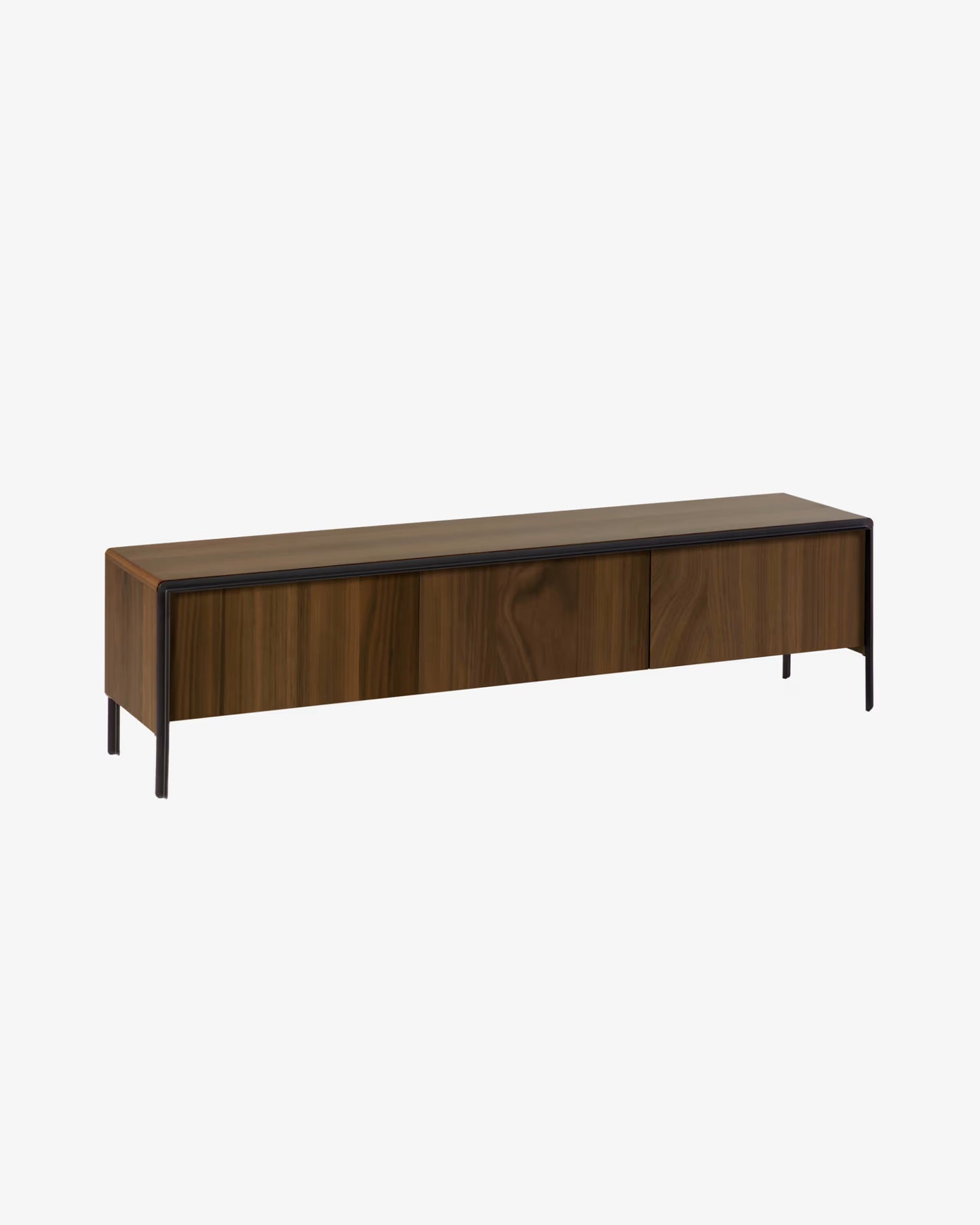 Kave Home Nadyria Walnut Wood Veneer 3 Door TV Stand with Black Finish Steel, 180 x 50 cm