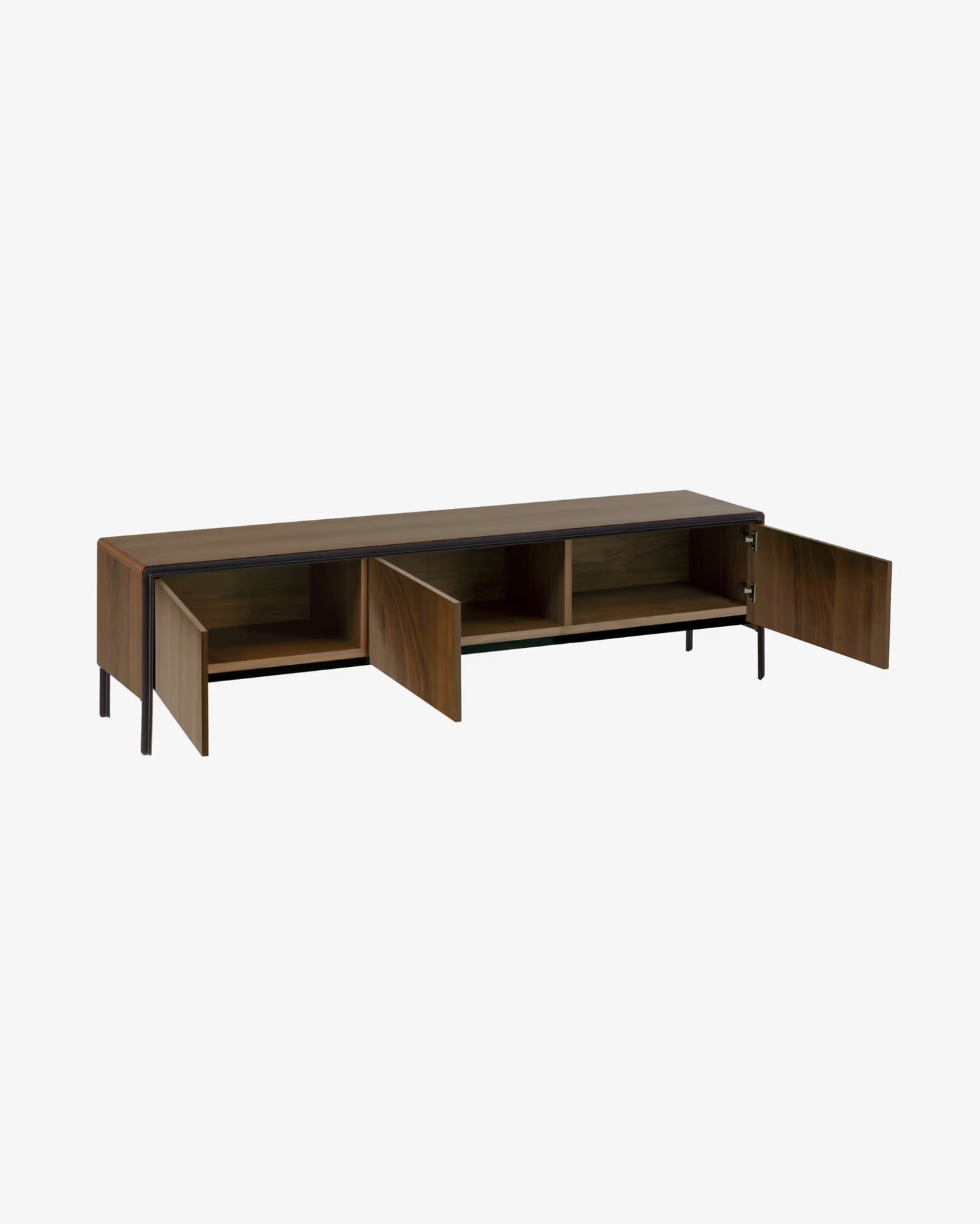 Kave Home Nadyria Walnut Wood Veneer 3 Door TV Stand with Black Finish Steel, 180 x 50 cm