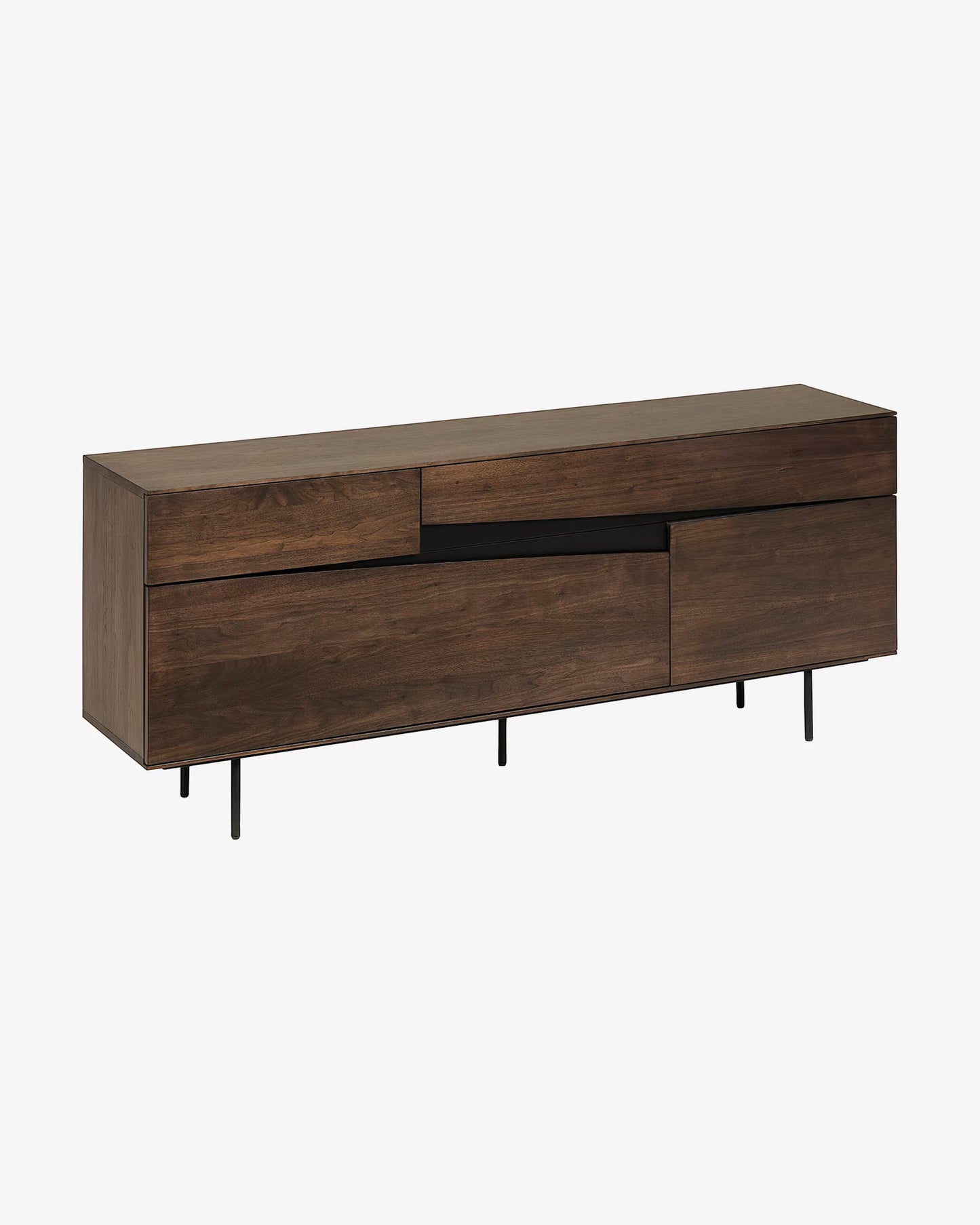 Kave Home Cutt American Walnut Veneer Sideboard w/ 2 Doors, 2 Drawers & Black Steel, 180 x 73 cm
