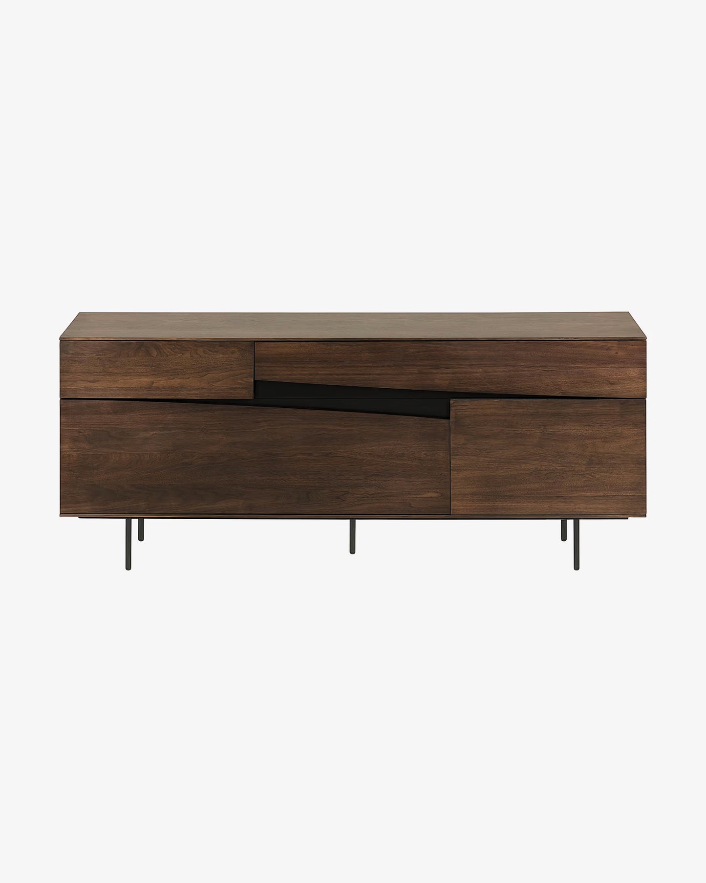 Kave Home Cutt American Walnut Veneer Sideboard w/ 2 Doors, 2 Drawers & Black Steel, 180 x 73 cm