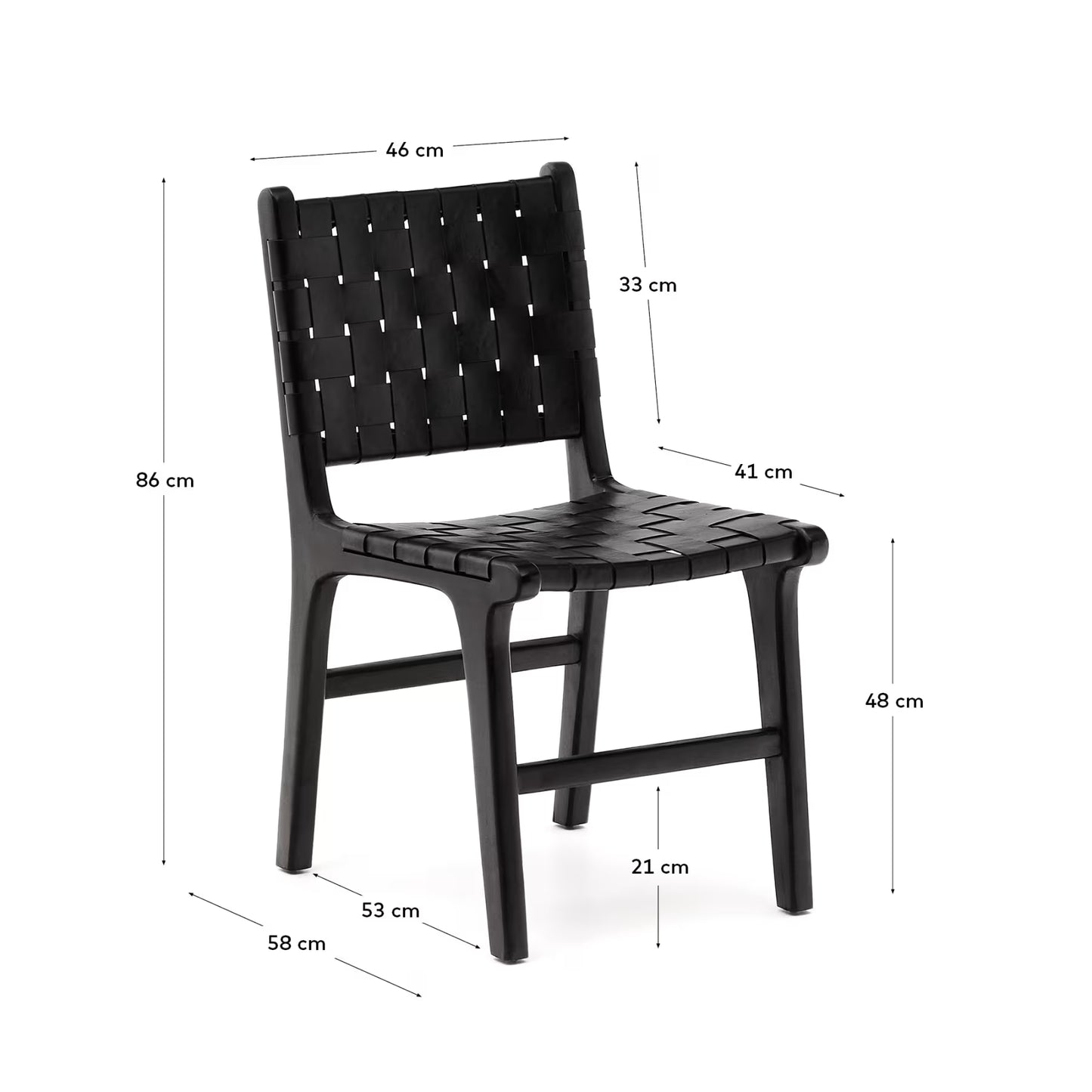 Kave Home Calixta Chair in Leather and Solid Mahogany Wood with Black Finish