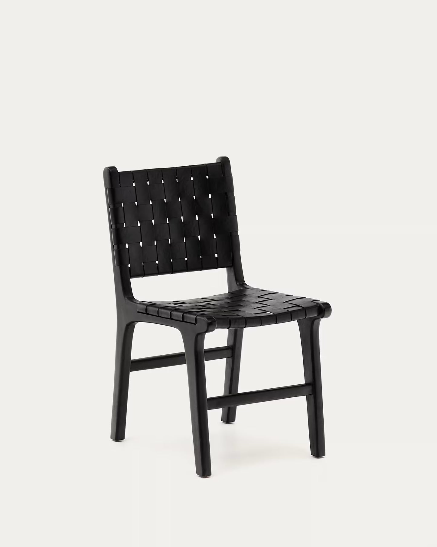 Kave Home Calixta Chair in Leather and Solid Mahogany Wood with Black Finish