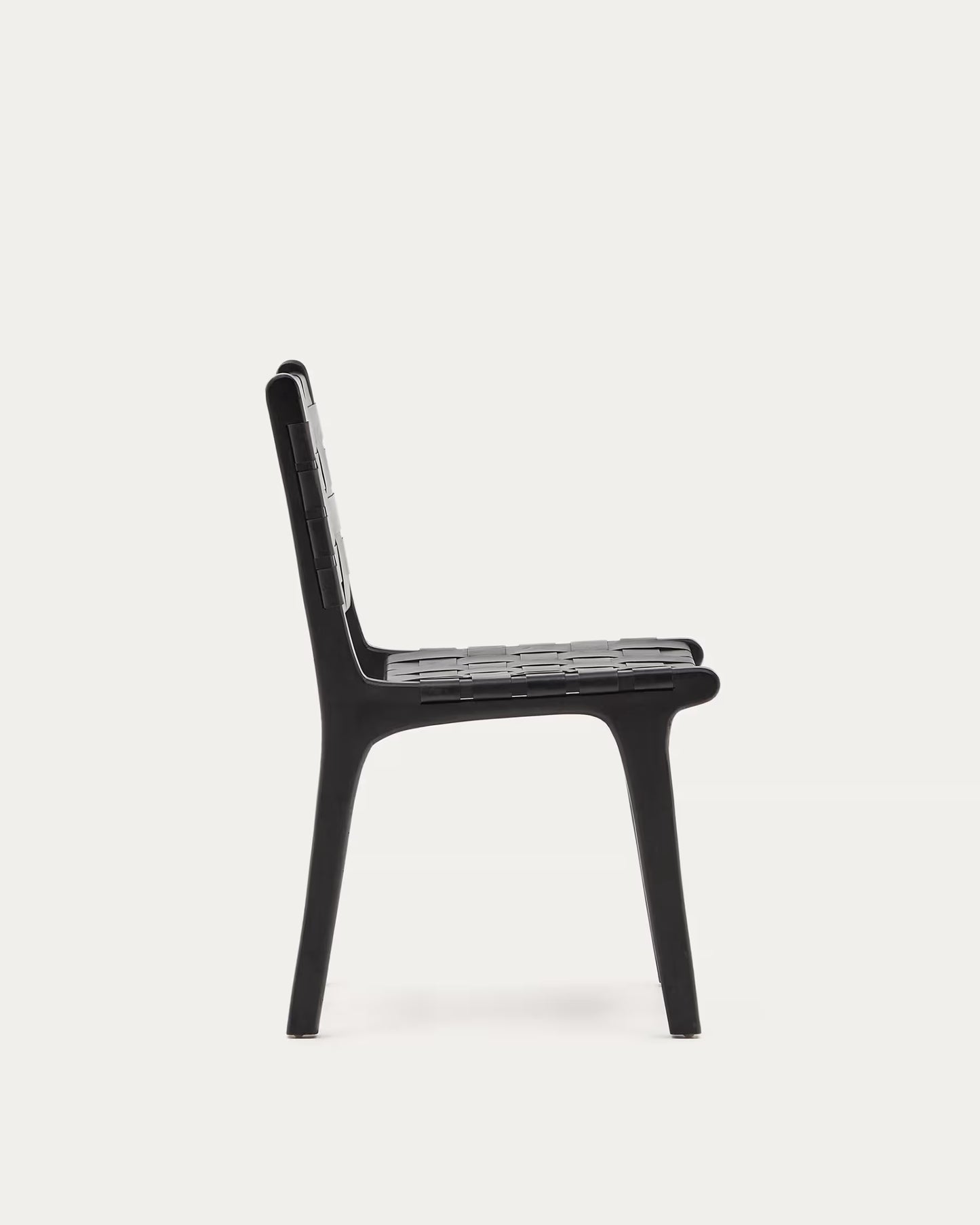 Kave Home Calixta Chair in Leather and Solid Mahogany Wood with Black Finish