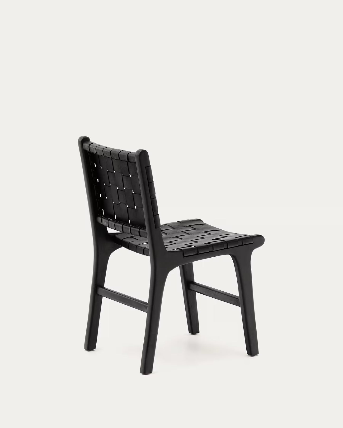 Kave Home Calixta Chair in Leather and Solid Mahogany Wood with Black Finish