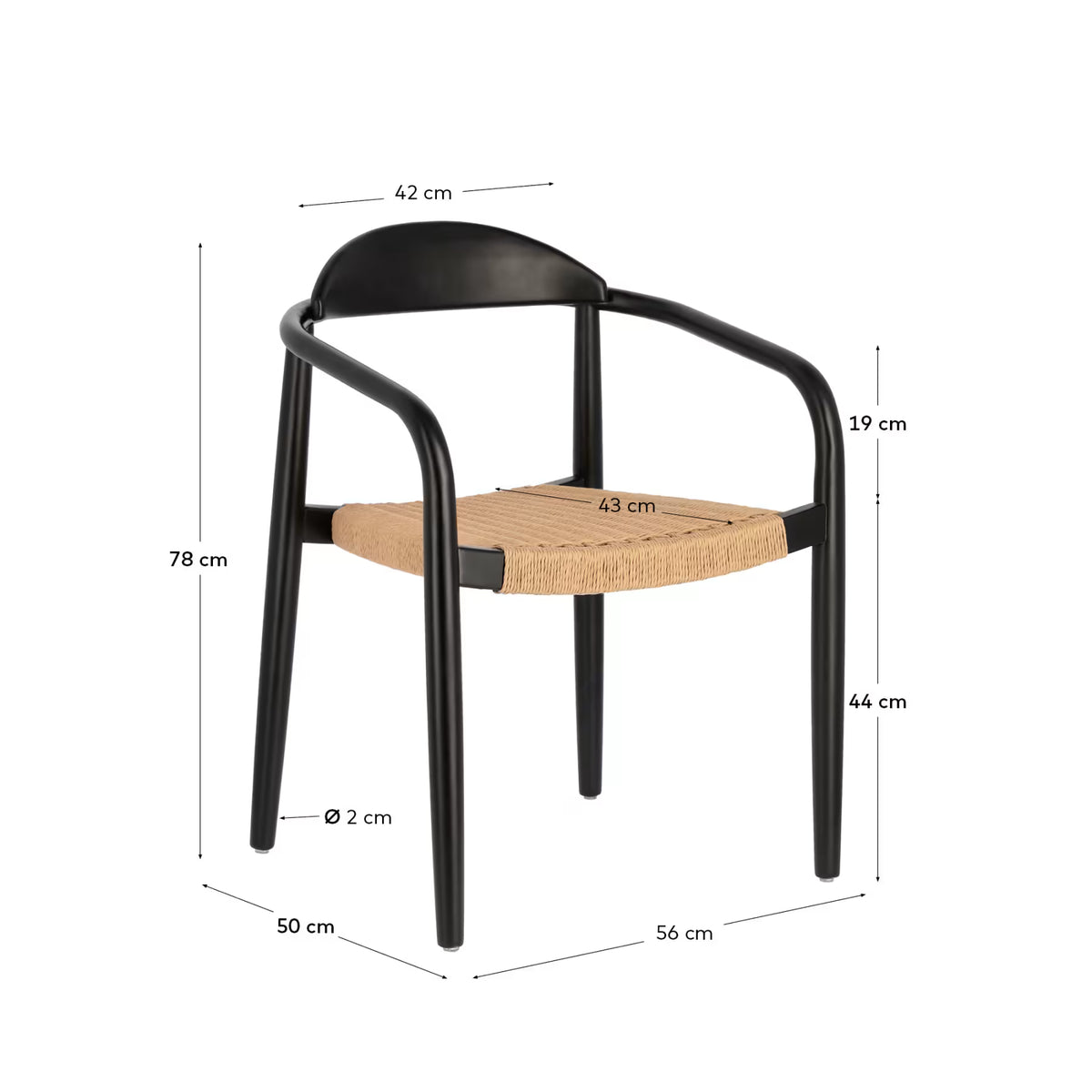 Kave Home Nina Stackable Chair Solid Acacia Wood with Black Finish and Beige Paper Rope Seat FSC100%