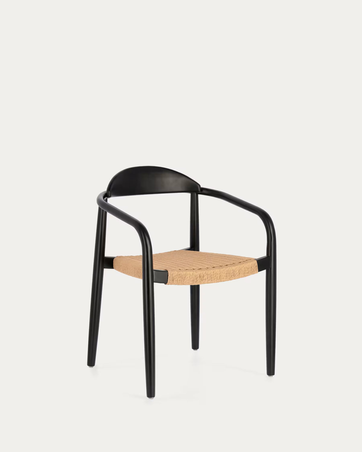Kave Home Nina Stackable Chair Solid Acacia Wood with Black Finish and Beige Paper Rope Seat FSC100%
