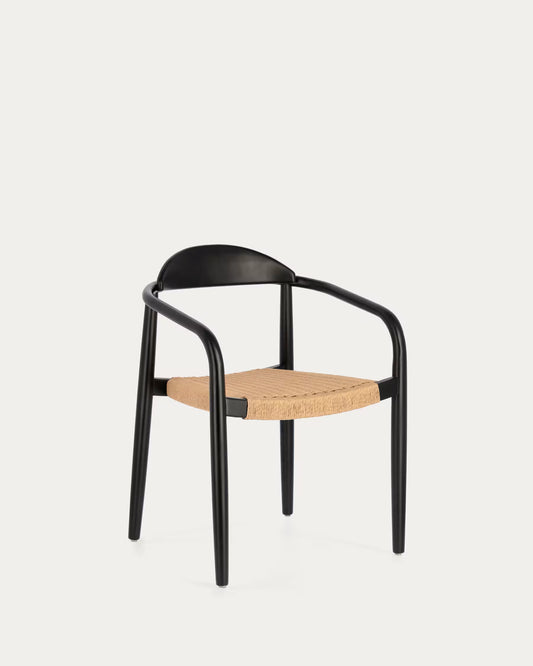 Kave Home Nina Stackable Chair Solid Acacia Wood with Black Finish and Beige Paper Rope Seat FSC100%