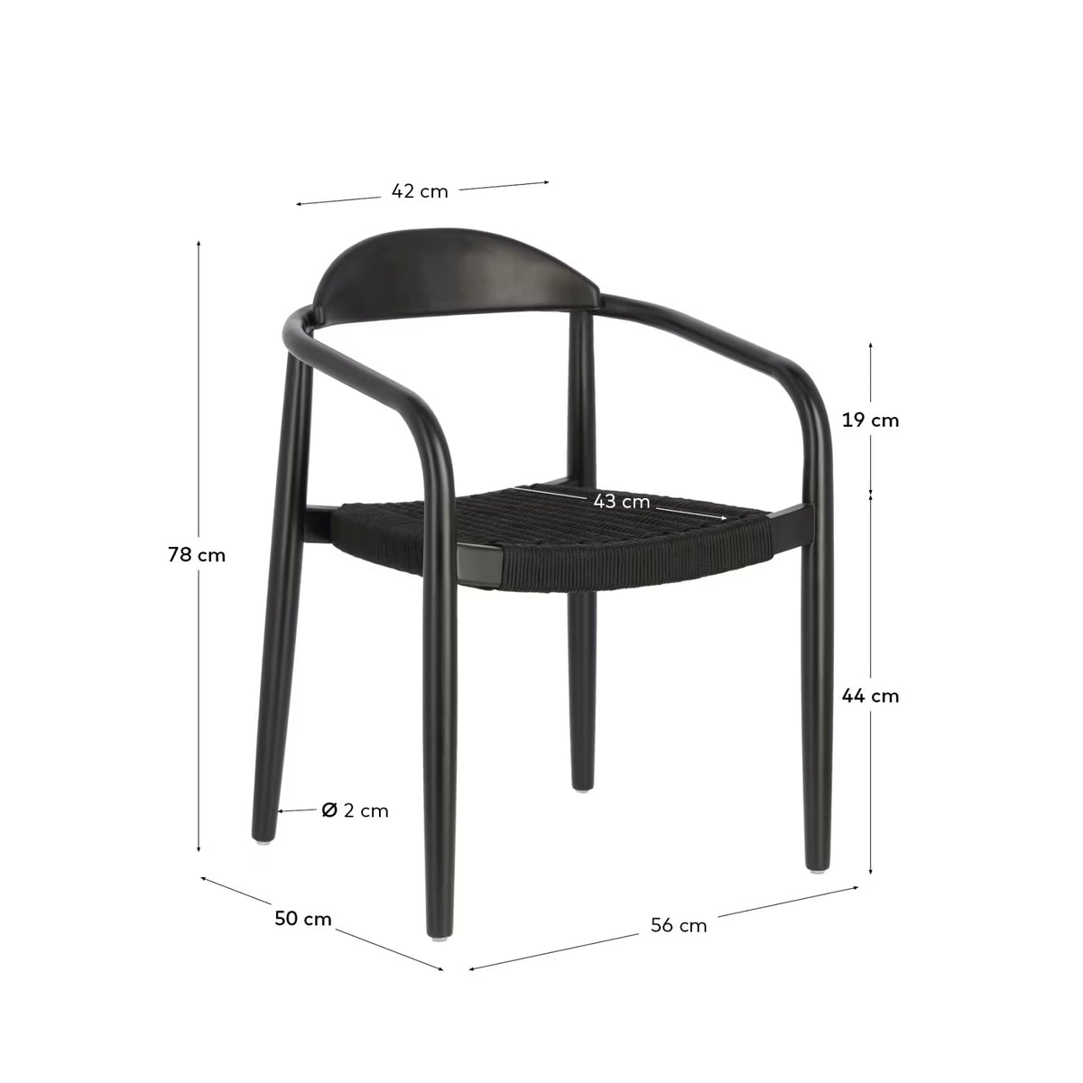 Kave Home Nina Stackable Chair in Solid Acacia Wood with Black Finish and Black Rope Seat FSC 100%