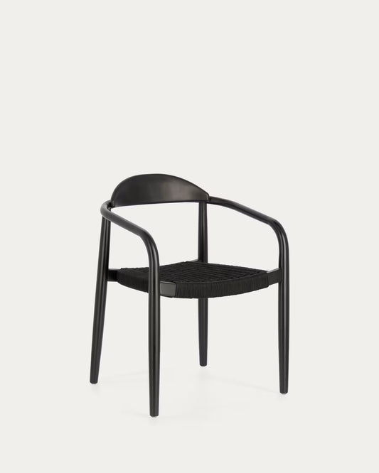 Kave Home Nina Stackable Chair in Solid Acacia Wood with Black Finish and Black Rope Seat FSC 100%