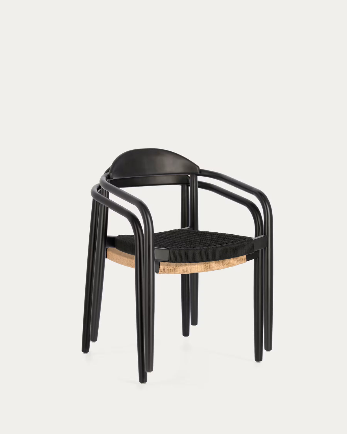 Kave Home Nina Stackable Chair in Solid Acacia Wood with Black Finish and Black Rope Seat FSC 100%