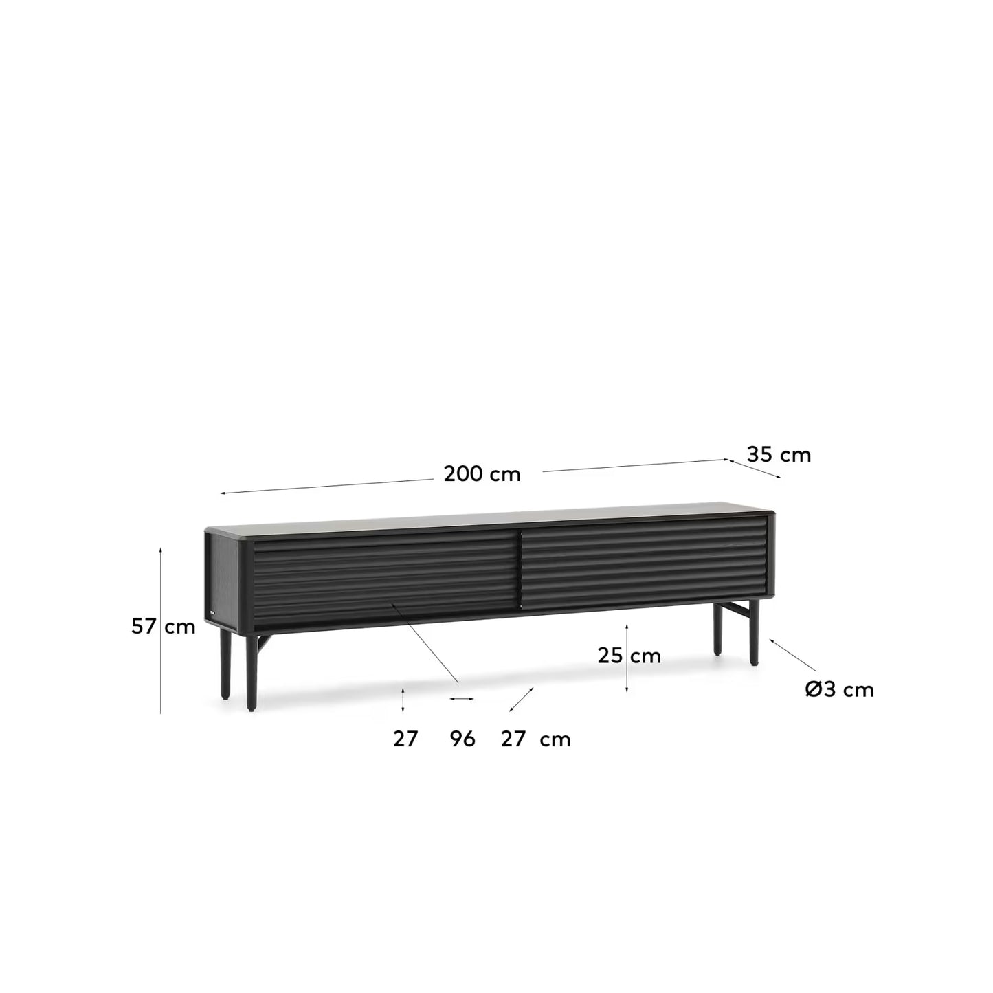 Kave Home Lenon TV Cabinet, 2 Doors in Solid Wood and Black Oak Veneer 200x57 cm FSC Mix Credit