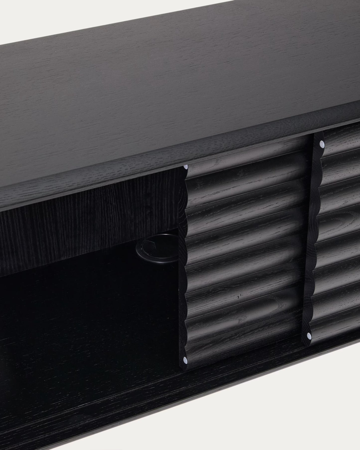 Kave Home Lenon TV Cabinet, 2 Doors in Solid Wood and Black Oak Veneer 200x57 cm FSC Mix Credit