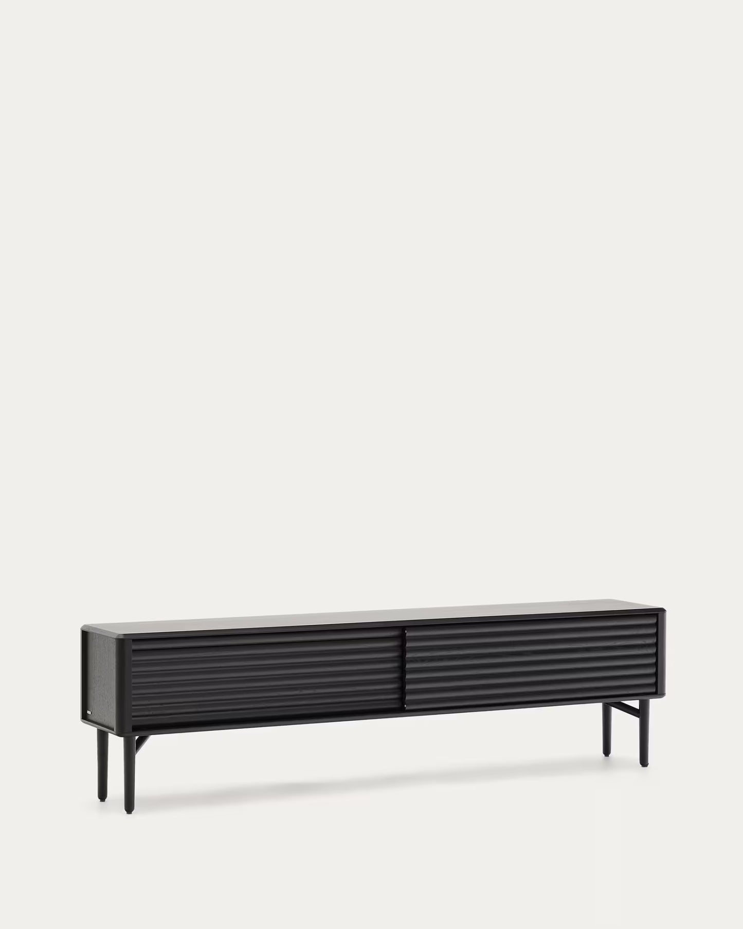 Kave Home Lenon TV Cabinet, 2 Doors in Solid Wood and Black Oak Veneer 200x57 cm FSC Mix Credit