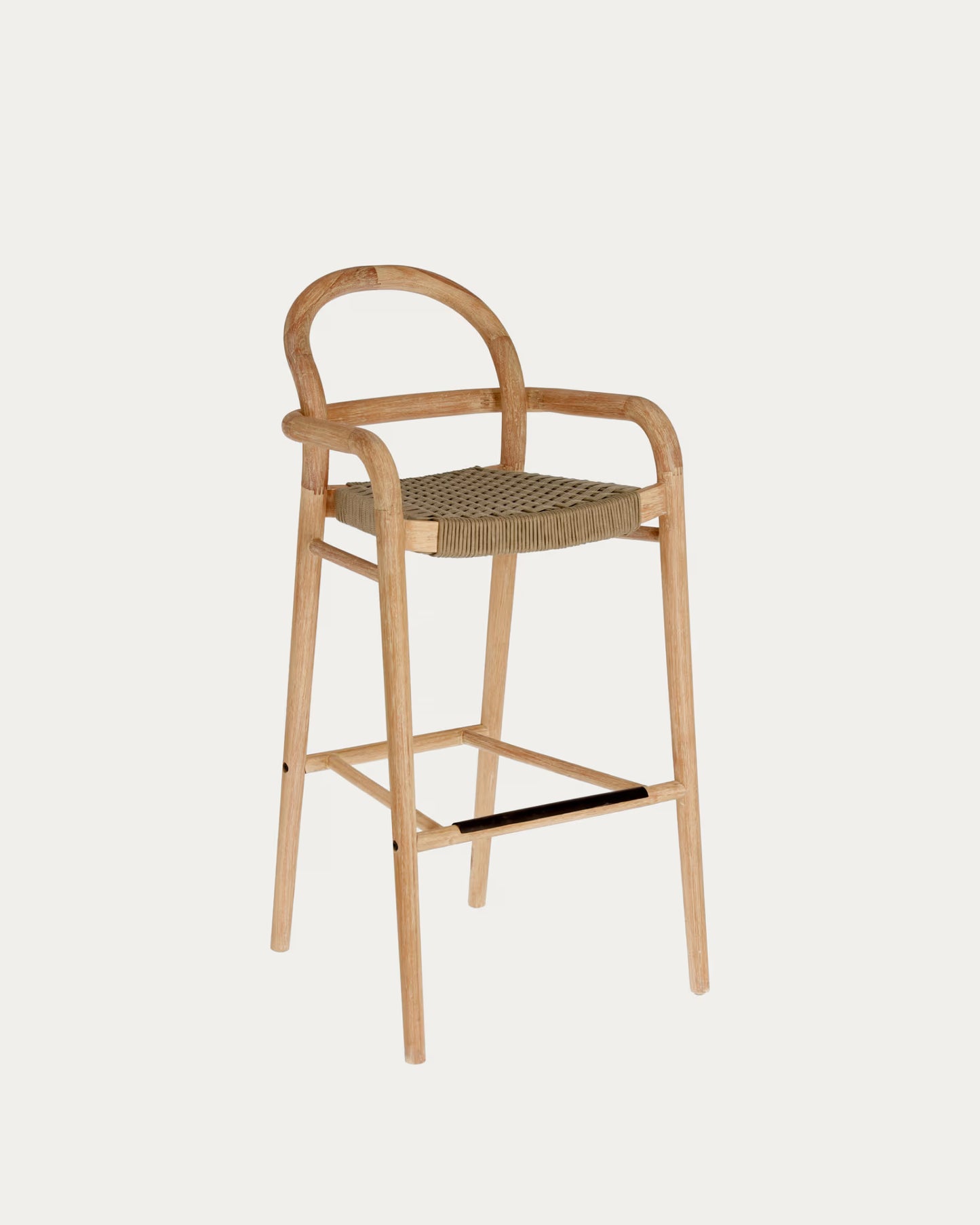 Kave Home Sheryl Stool Made from Solid Eucalyptus and Beige Cord 79 cm FSC 100%