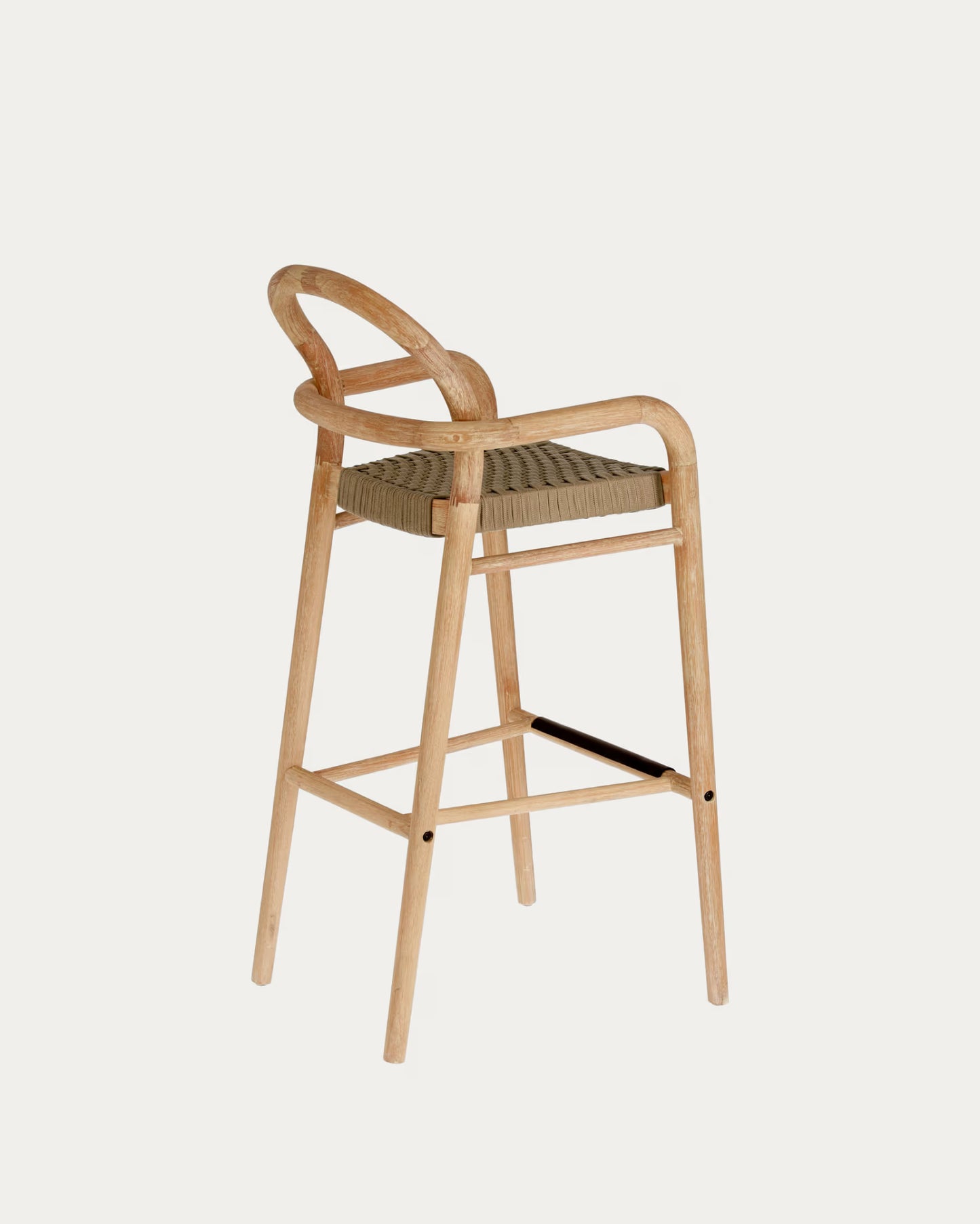 Kave Home Sheryl Stool Made from Solid Eucalyptus and Beige Cord 79 cm FSC 100%