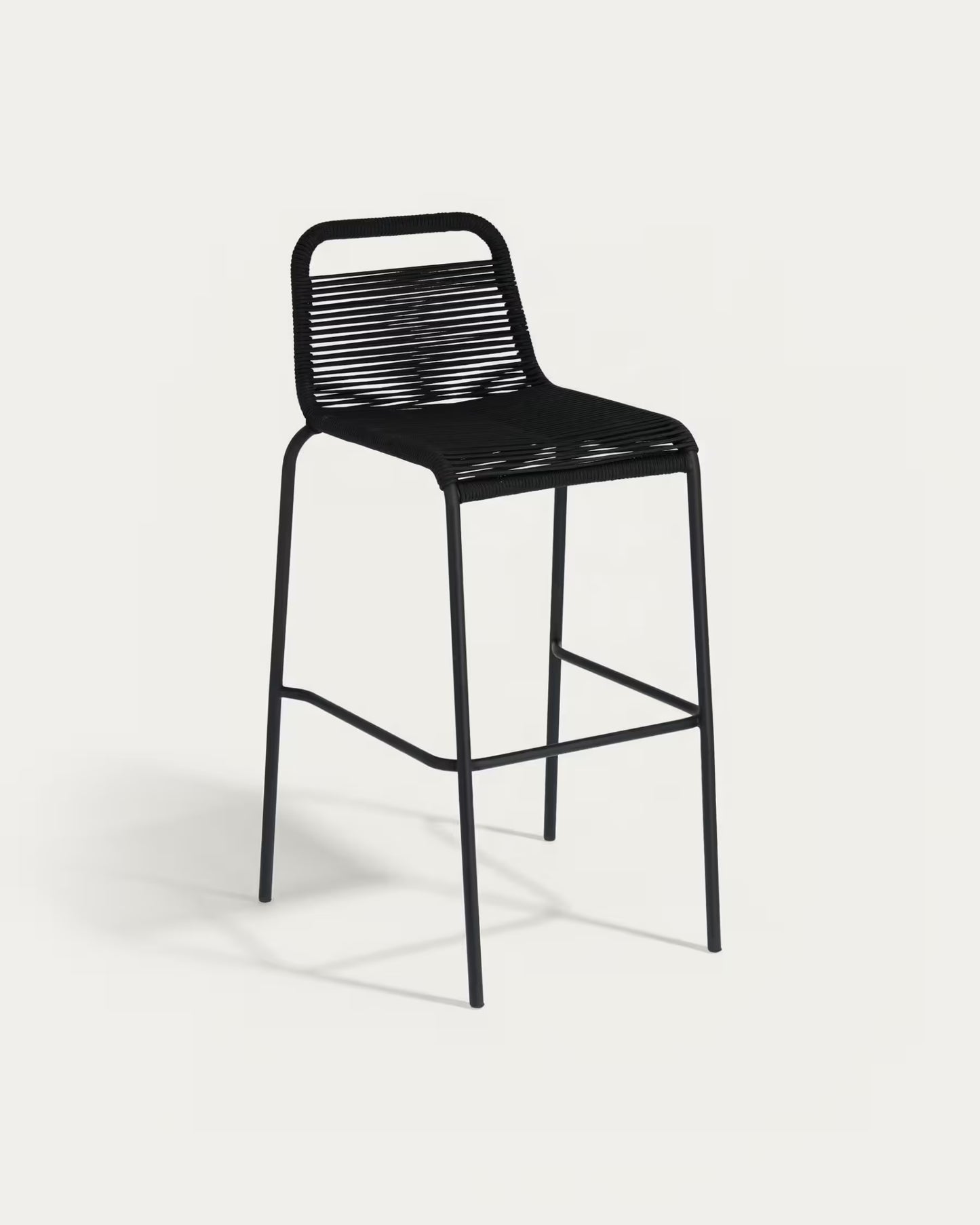 Kave Home Lambton stackable stool in black rope and black finish steel, 74 cm