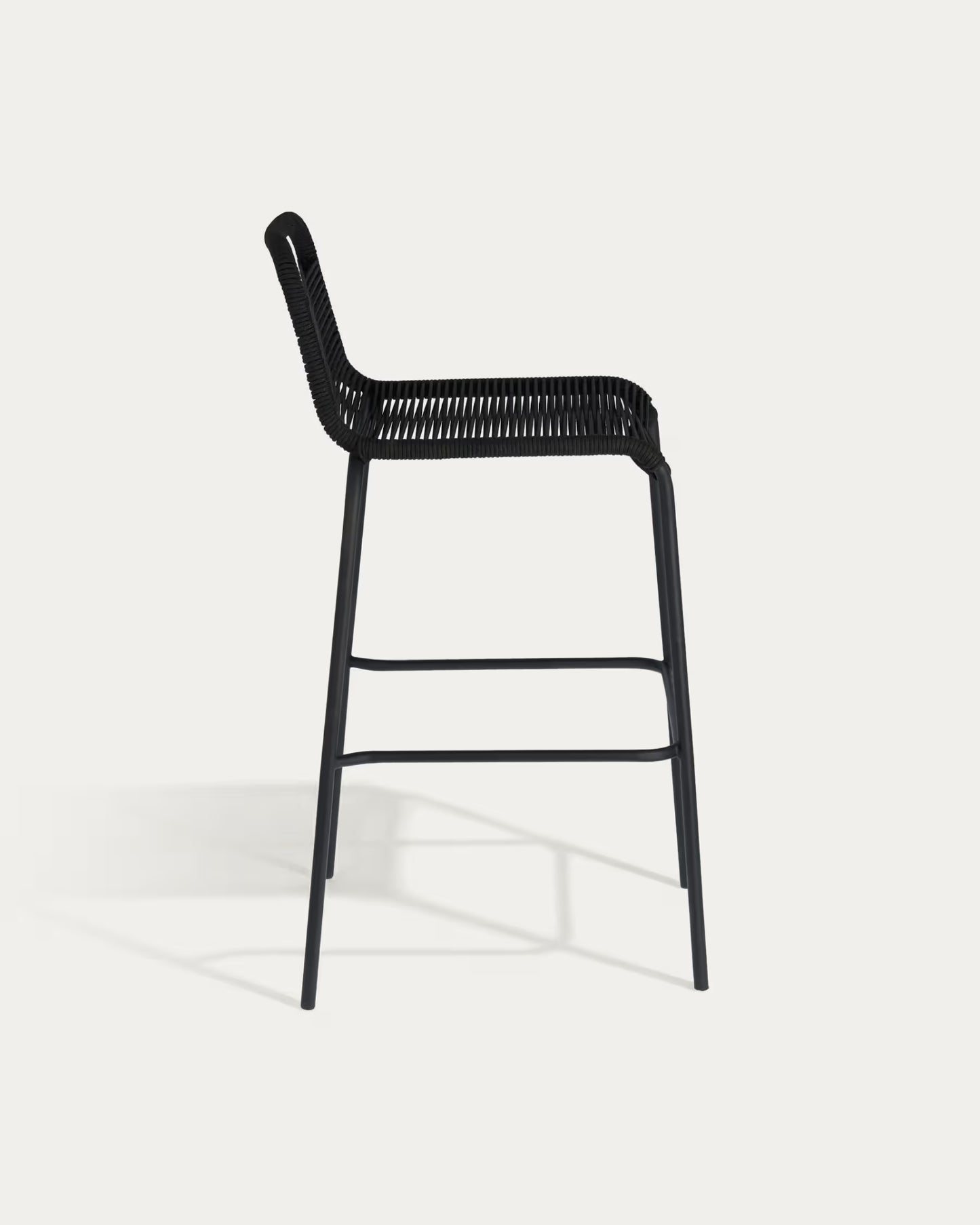 Kave Home Lambton stackable stool in black rope and black finish steel, 74 cm