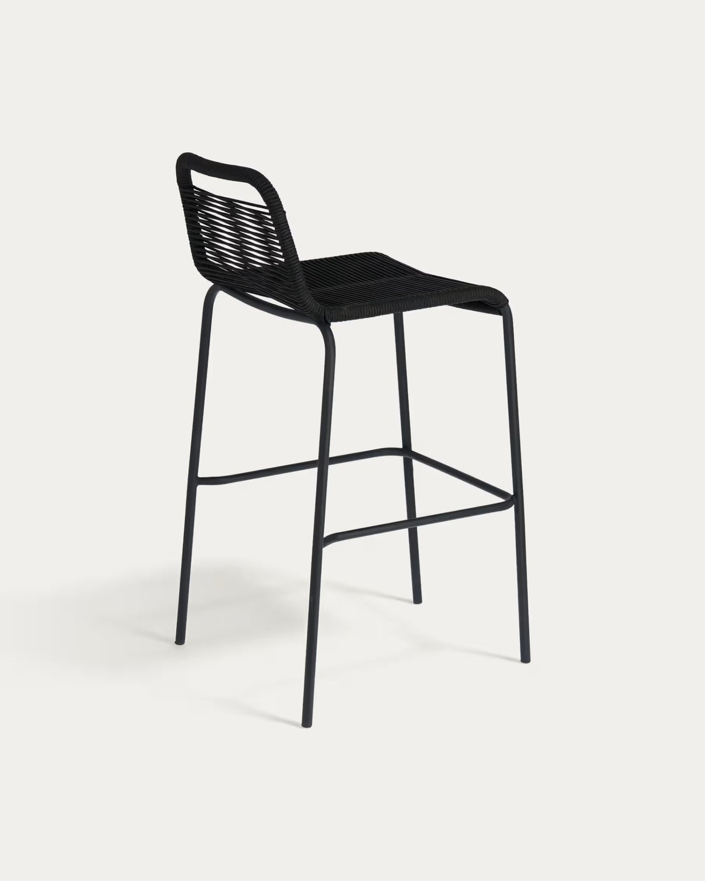 Kave Home Lambton stackable stool in black rope and black finish steel, 74 cm