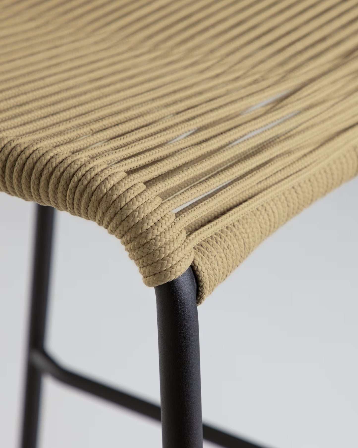 Kave Home Lambton Stackable Stool in Brown Rope and Black Finish Steel 74 cm