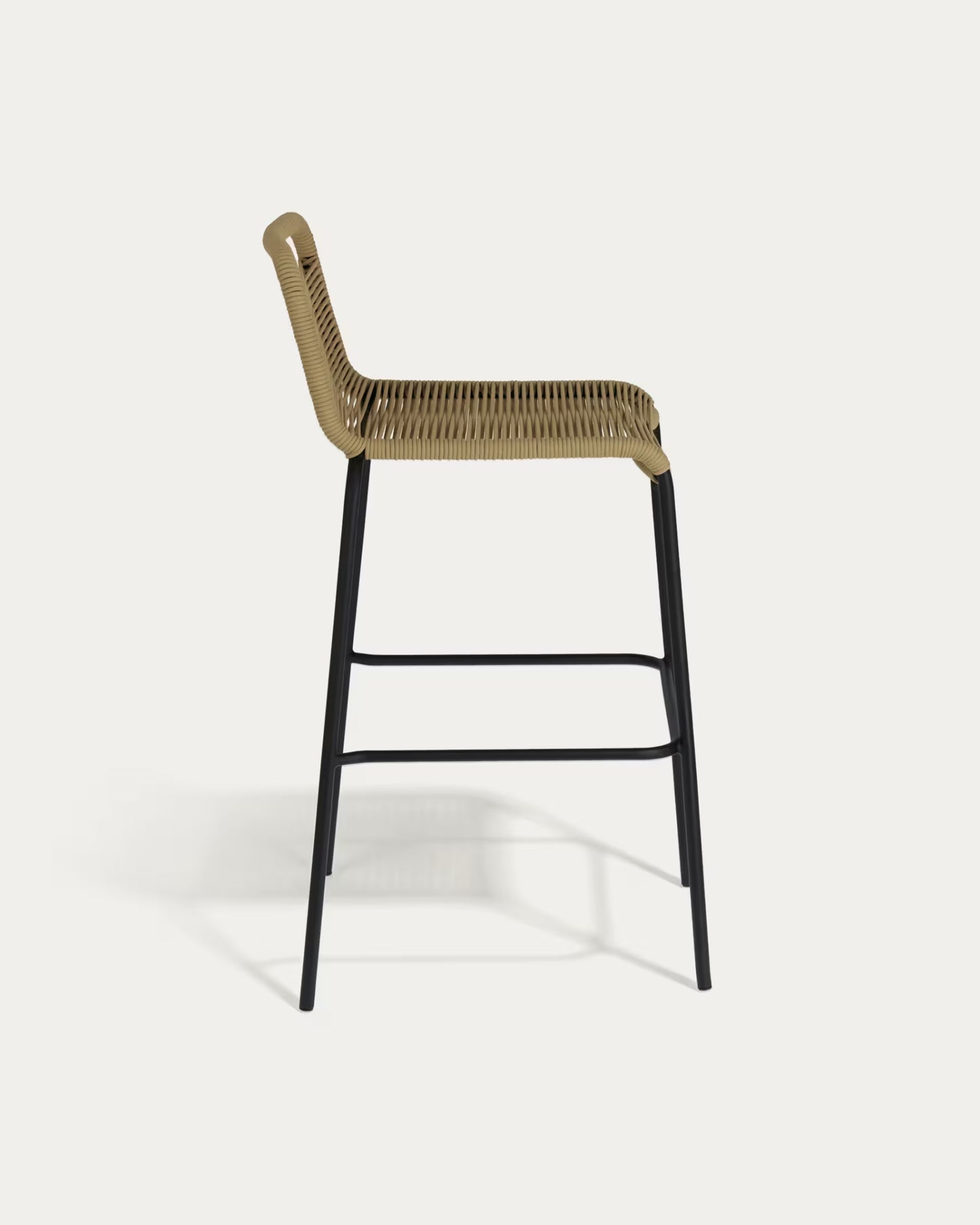 Kave Home Lambton Stackable Stool in Brown Rope and Black Finish Steel 74 cm