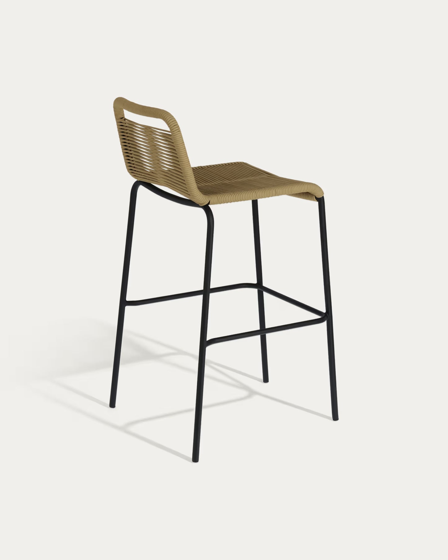 Kave Home Lambton Stackable Stool in Brown Rope and Black Finish Steel 74 cm