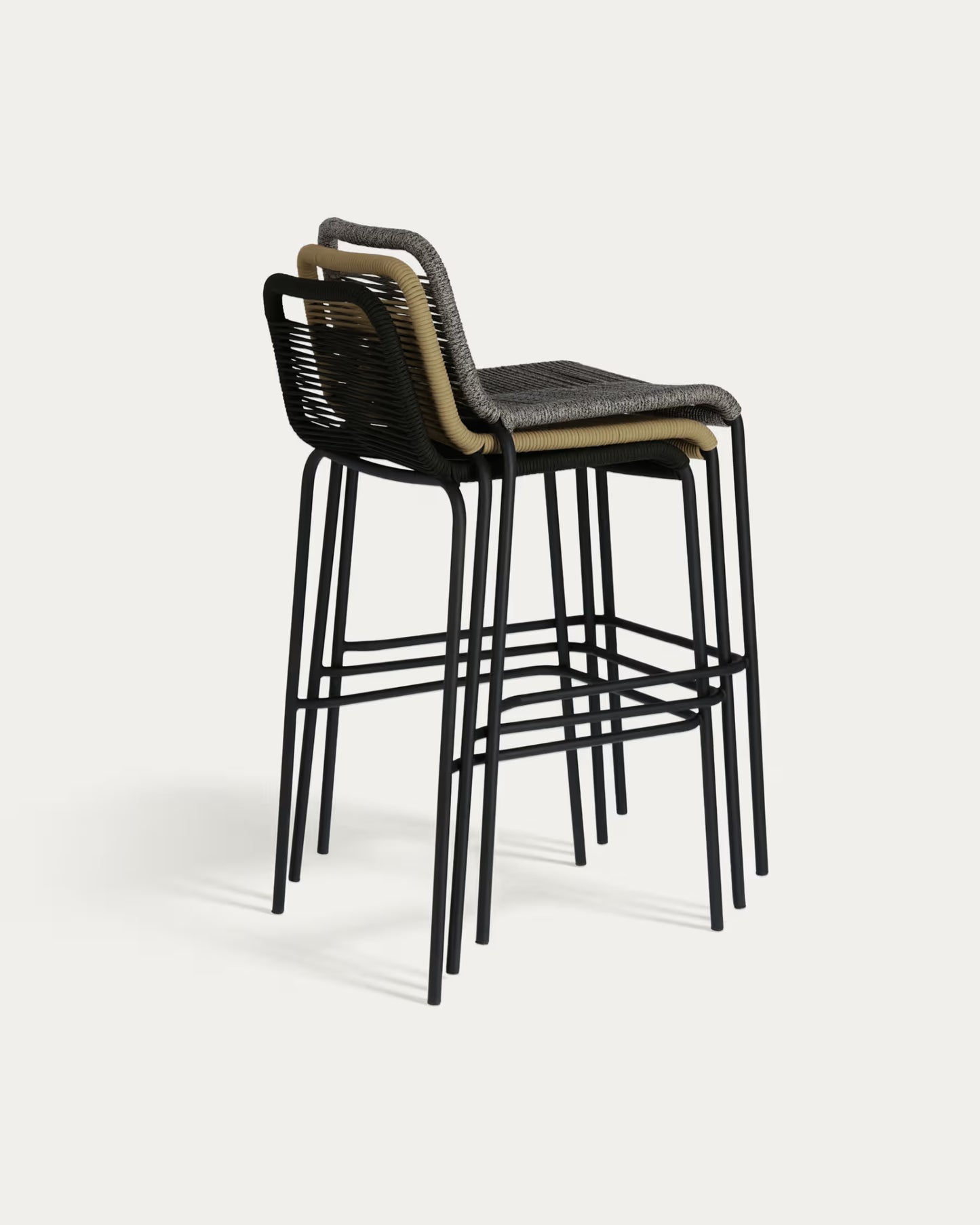 Kave Home Lambton Stackable Stool in Brown Rope and Black Finish Steel 74 cm
