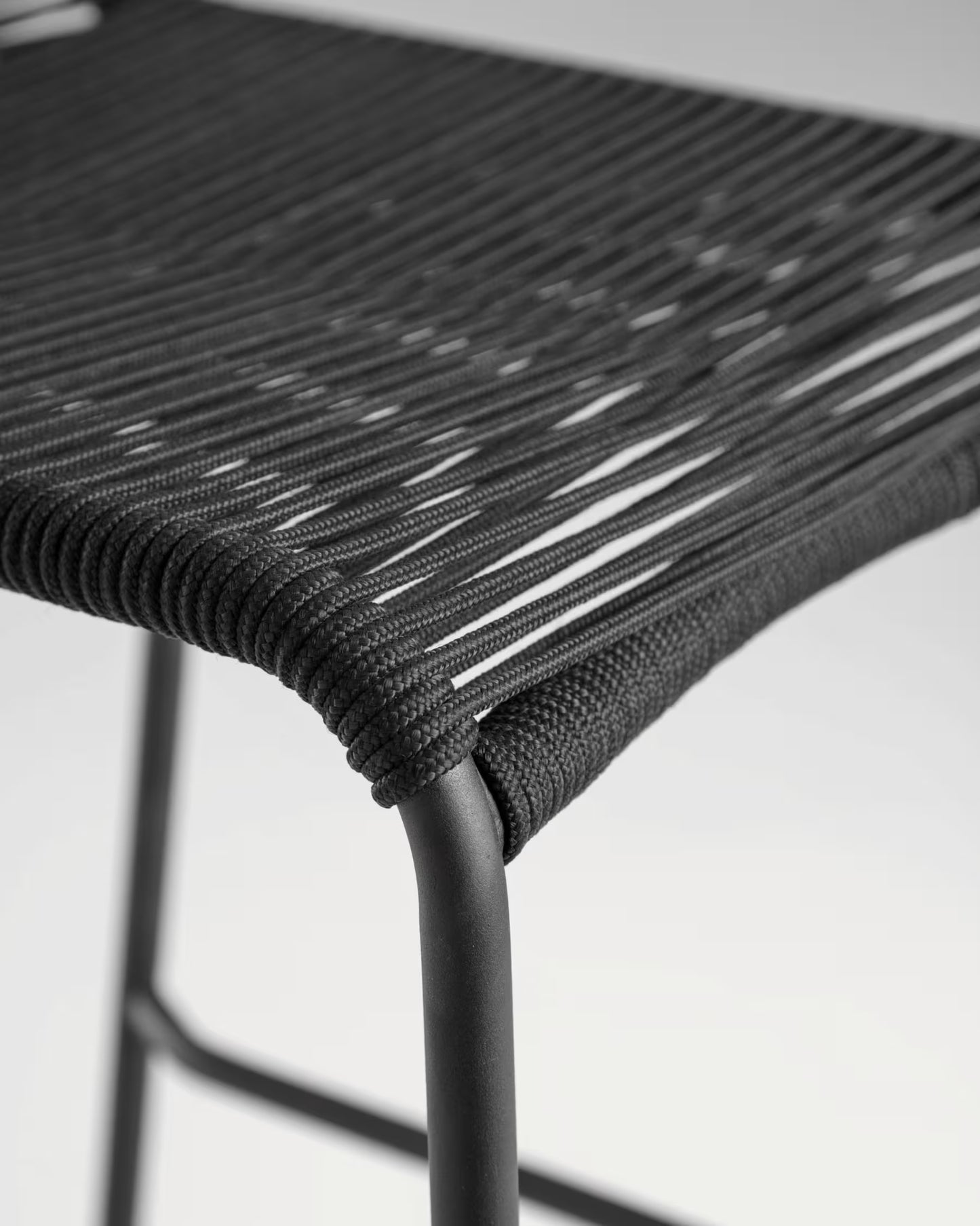 Kave Home Lambton Stackable Stool in Black Rope and Black Finish Steel, 62 cm